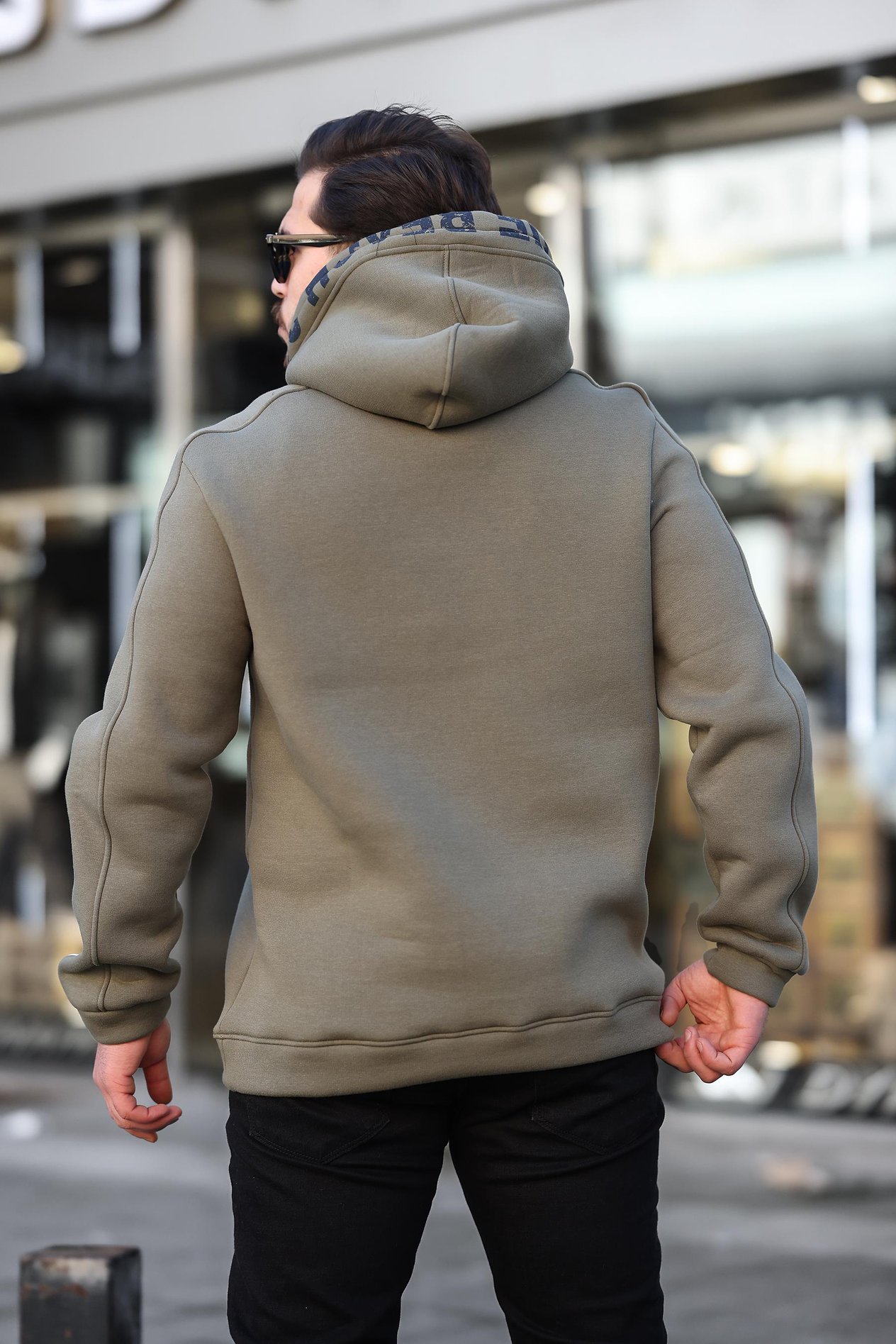 Miron Haki Kapüşon Baskılı Üç İplik Oversize Sweatshirt- 2440