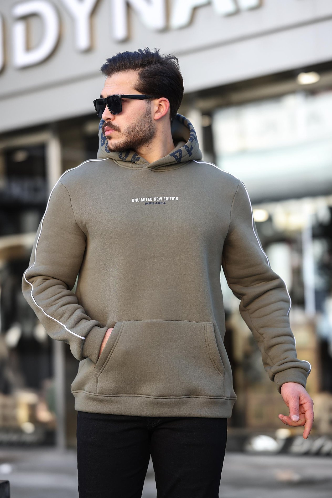 Miron Haki Kapüşon Baskılı Üç İplik Oversize Sweatshirt- 2440