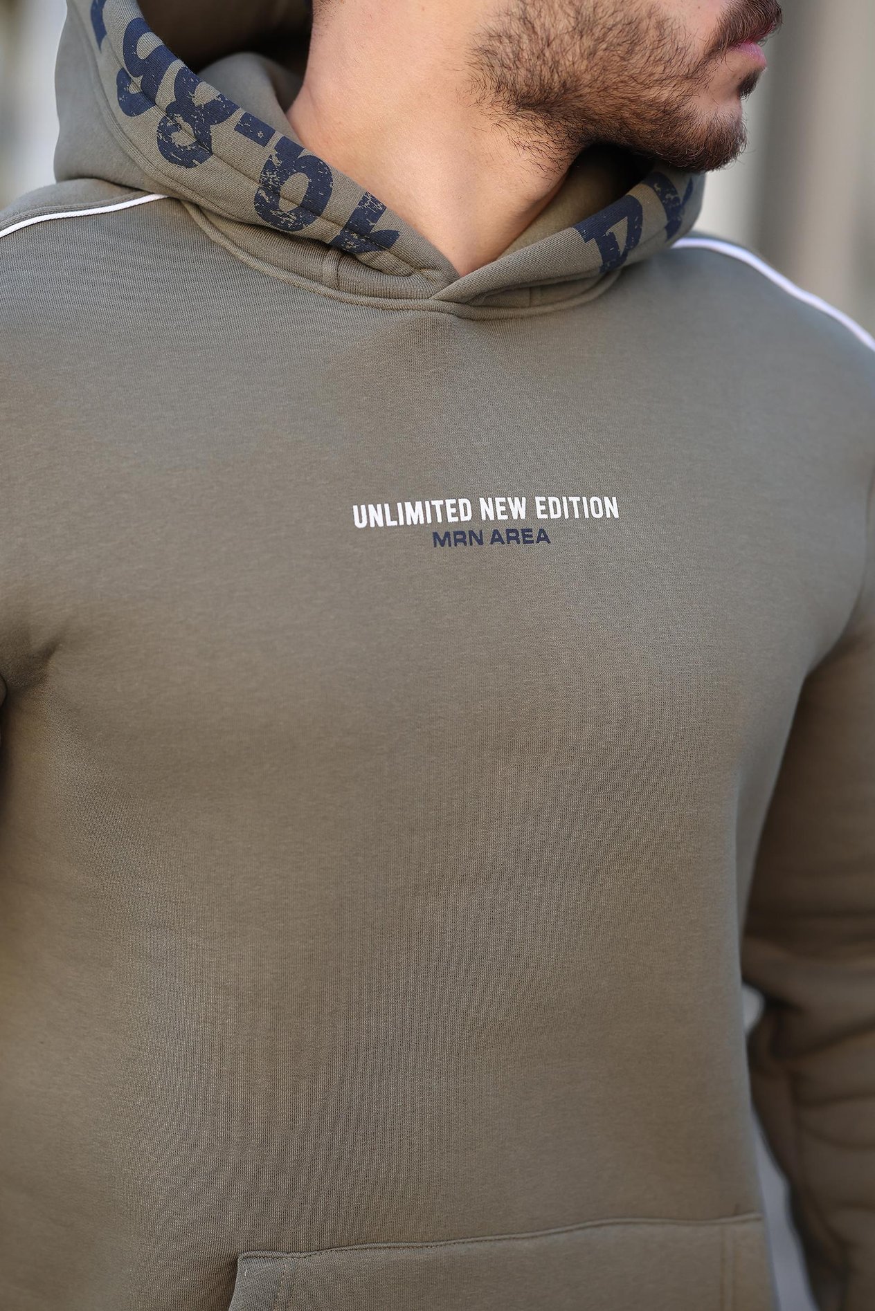 Miron Haki Kapüşon Baskılı Üç İplik Oversize Sweatshirt- 2440