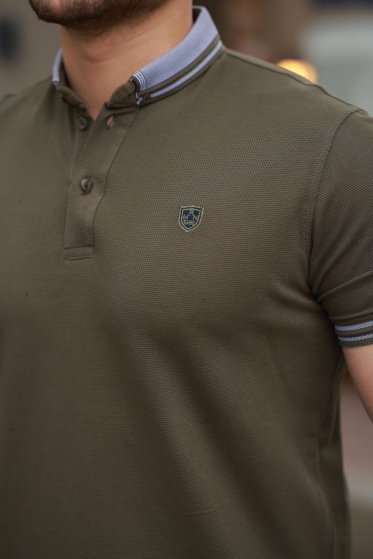 Miron Haki Logo Nakışlı Polo Yaka Kısa Kollu Tişört -2518