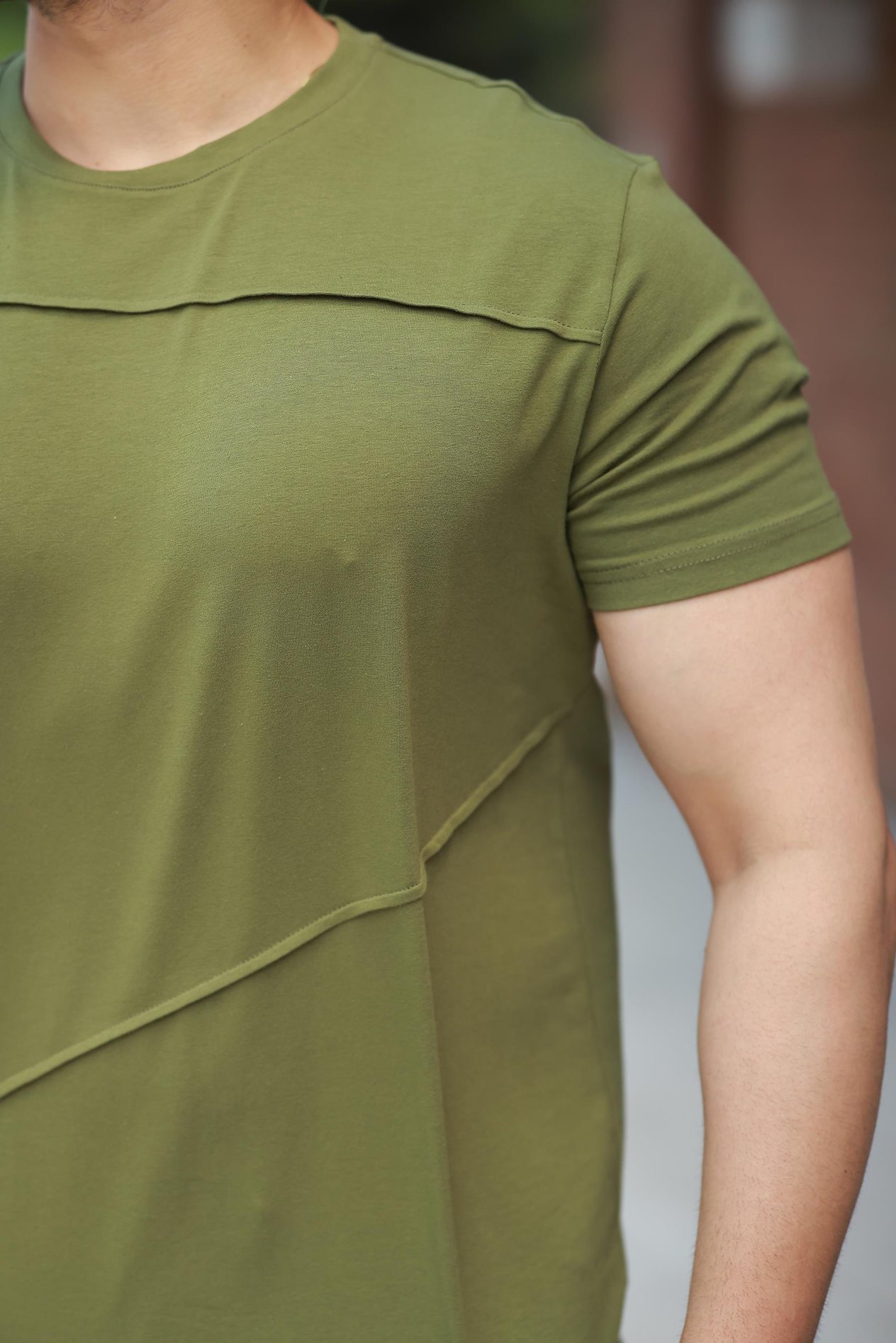 Miron Haki Parçalı Dikiş Detaylı Regular Fit Kısa Kollu Tişört -2523