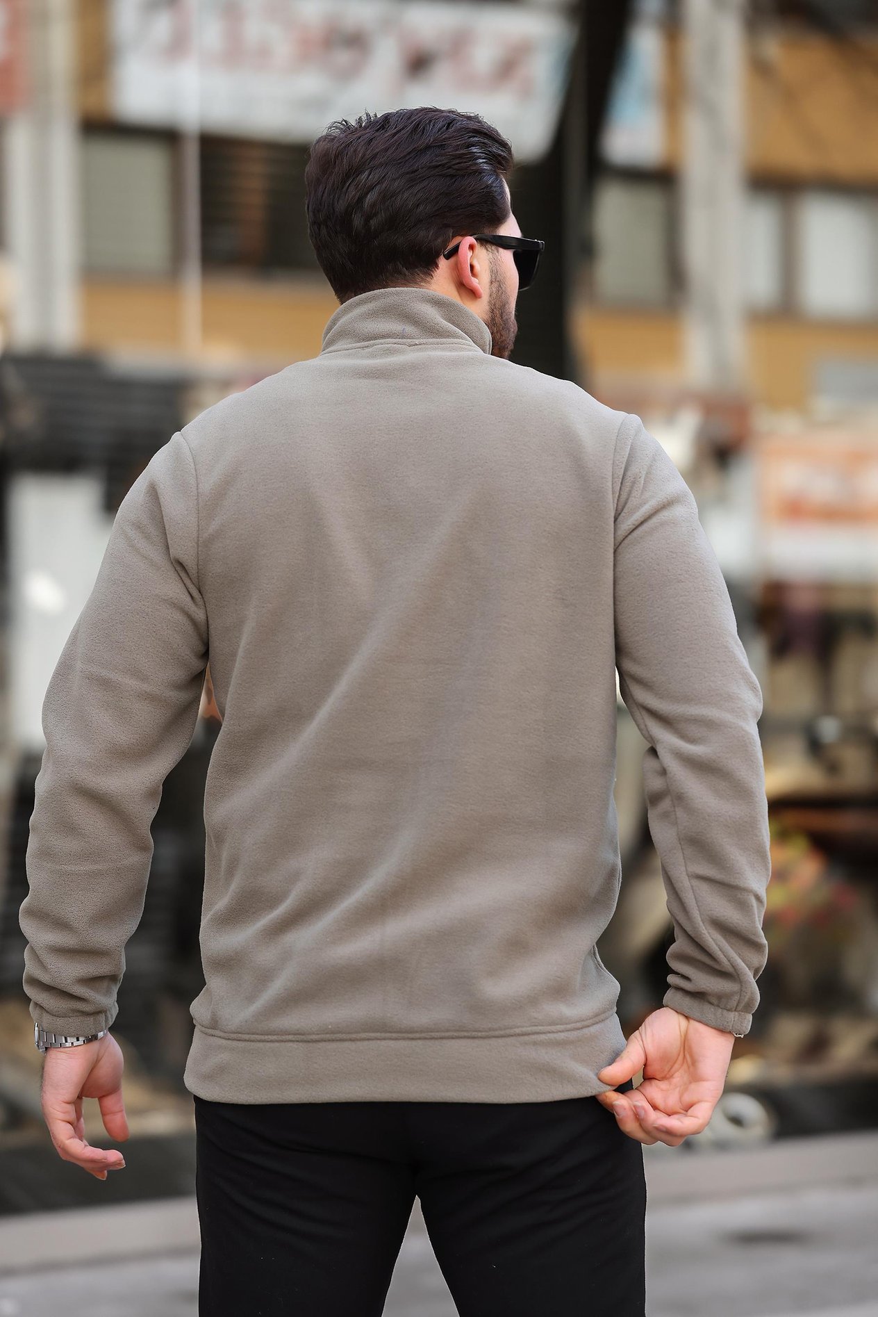 Miron Haki Unisex Nakışlı Dik Yaka Yarım Fermuarlı Polar Sweatshirt- 2321