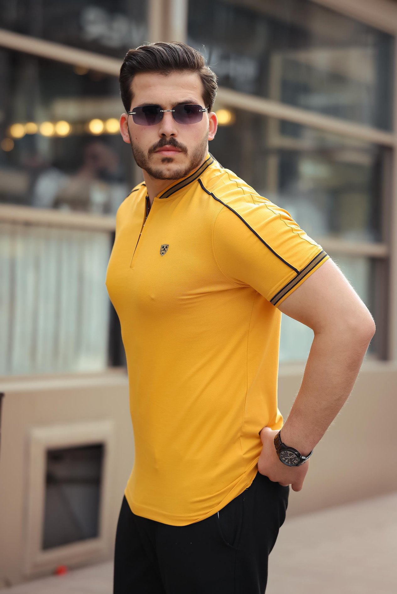 Miron Hardal Kolej Yaka Yarım Fermuarlı Kısa Kollu Tişört- 2408