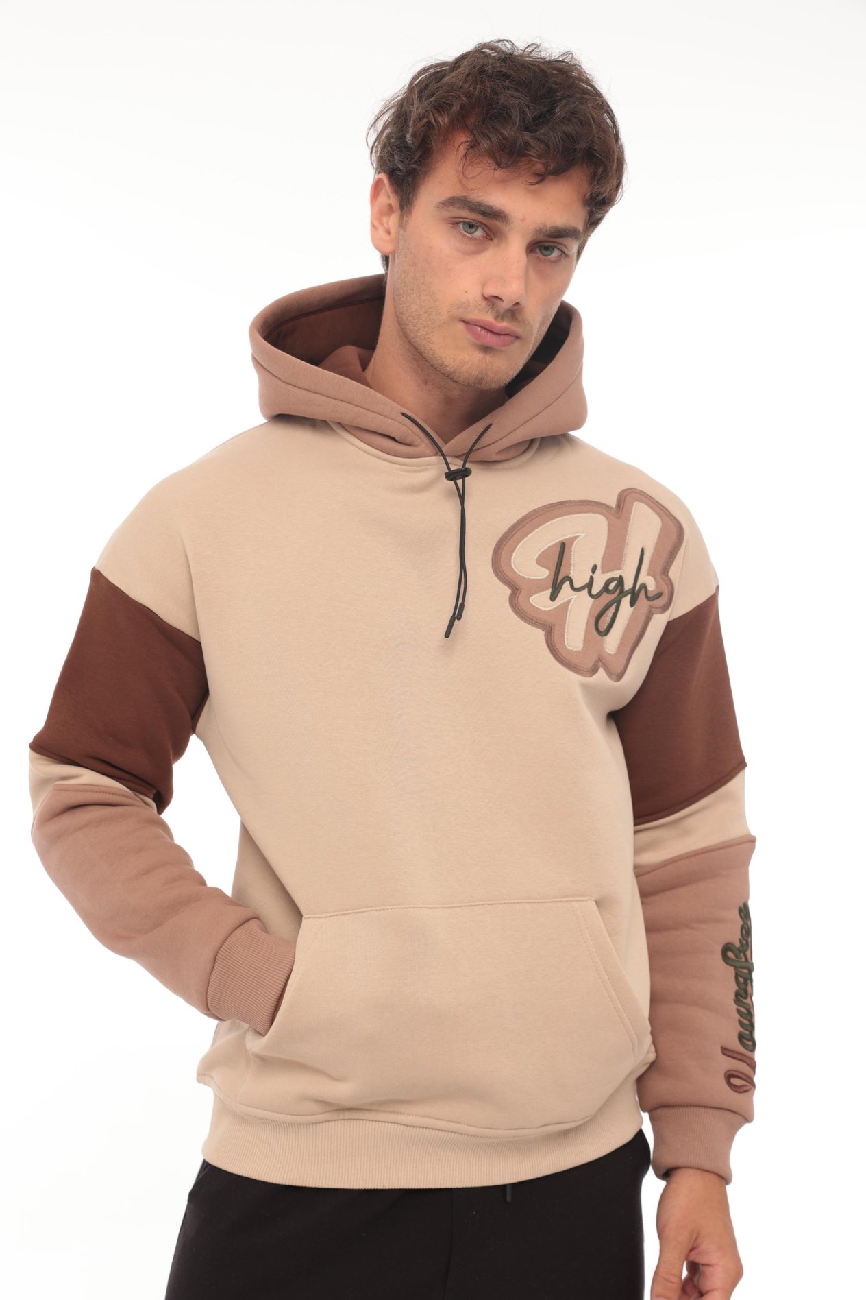 Miron High Nakışlı Oversize Sweatshirt - Bej-2315