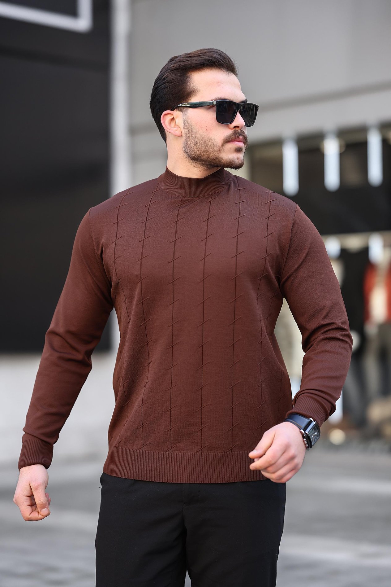 Miron Kahverengi Balıkçı Yaka Triko Kazak- 2443