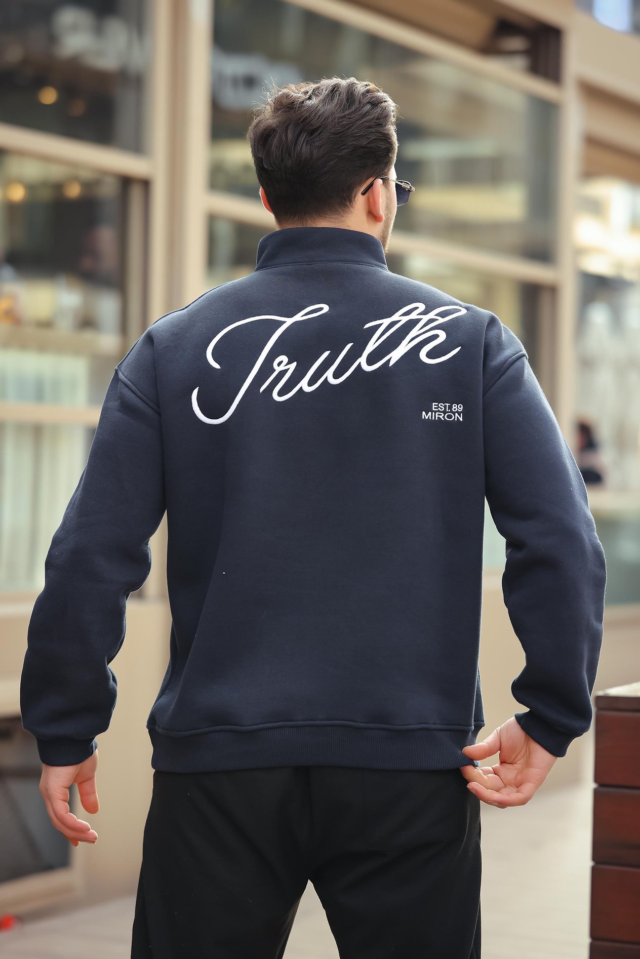 Miron Lacivert Baskı ve Fermuar Detaylı Oversize Sweatshirt 2461