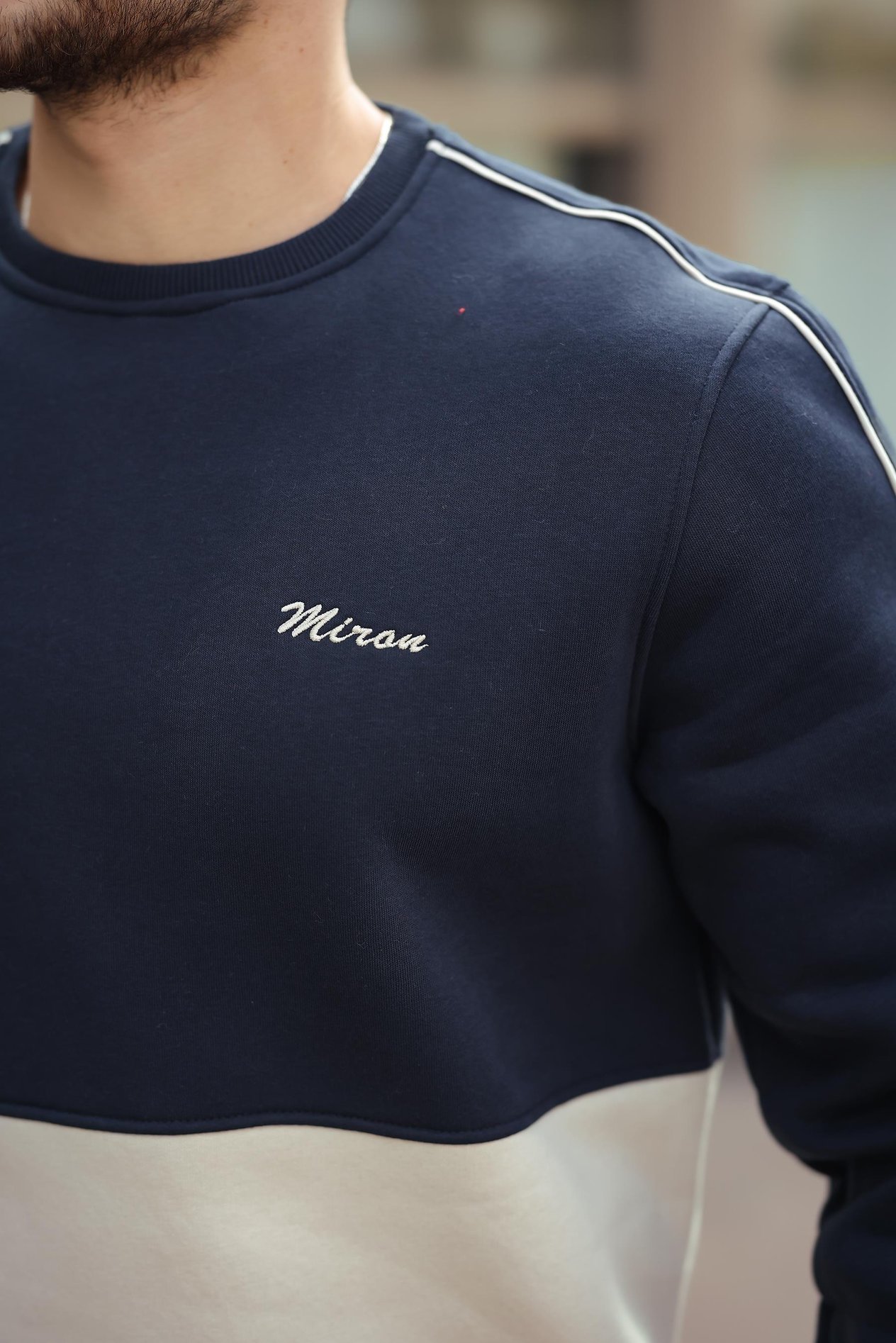 Miron Lacivert Bej Sıfır Yaka İki Renk Regular Fit Sweatshirt 2459