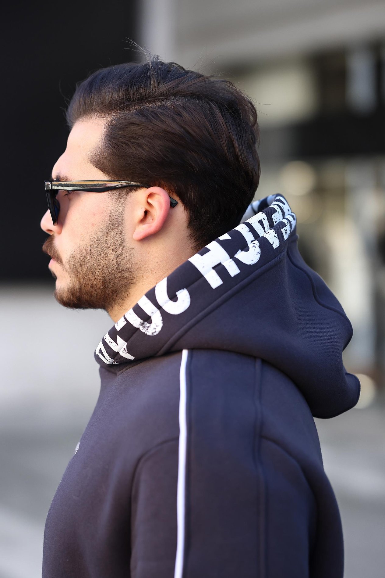 Miron Lacivert Kapüşon Baskılı Üç İplik Oversize Sweatshirt- 2440