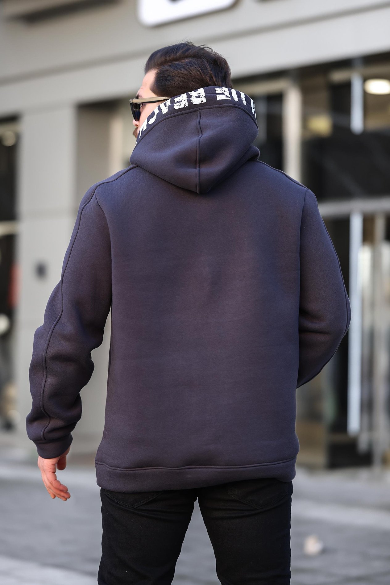 Miron Lacivert Kapüşon Baskılı Üç İplik Oversize Sweatshirt- 2440