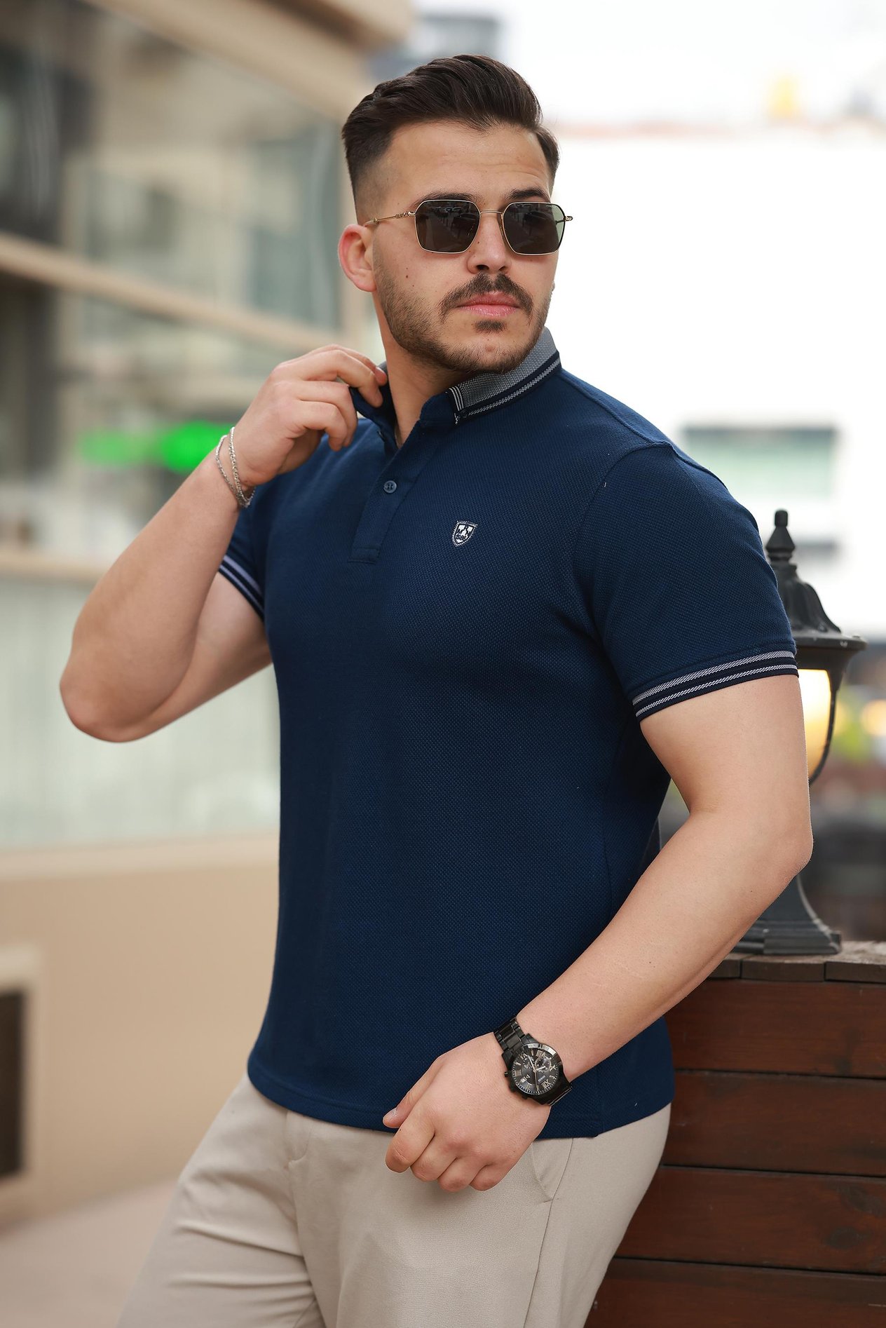 Miron Lacivert Logo Nakışlı Polo Yaka Kısa Kollu Tişört -2518