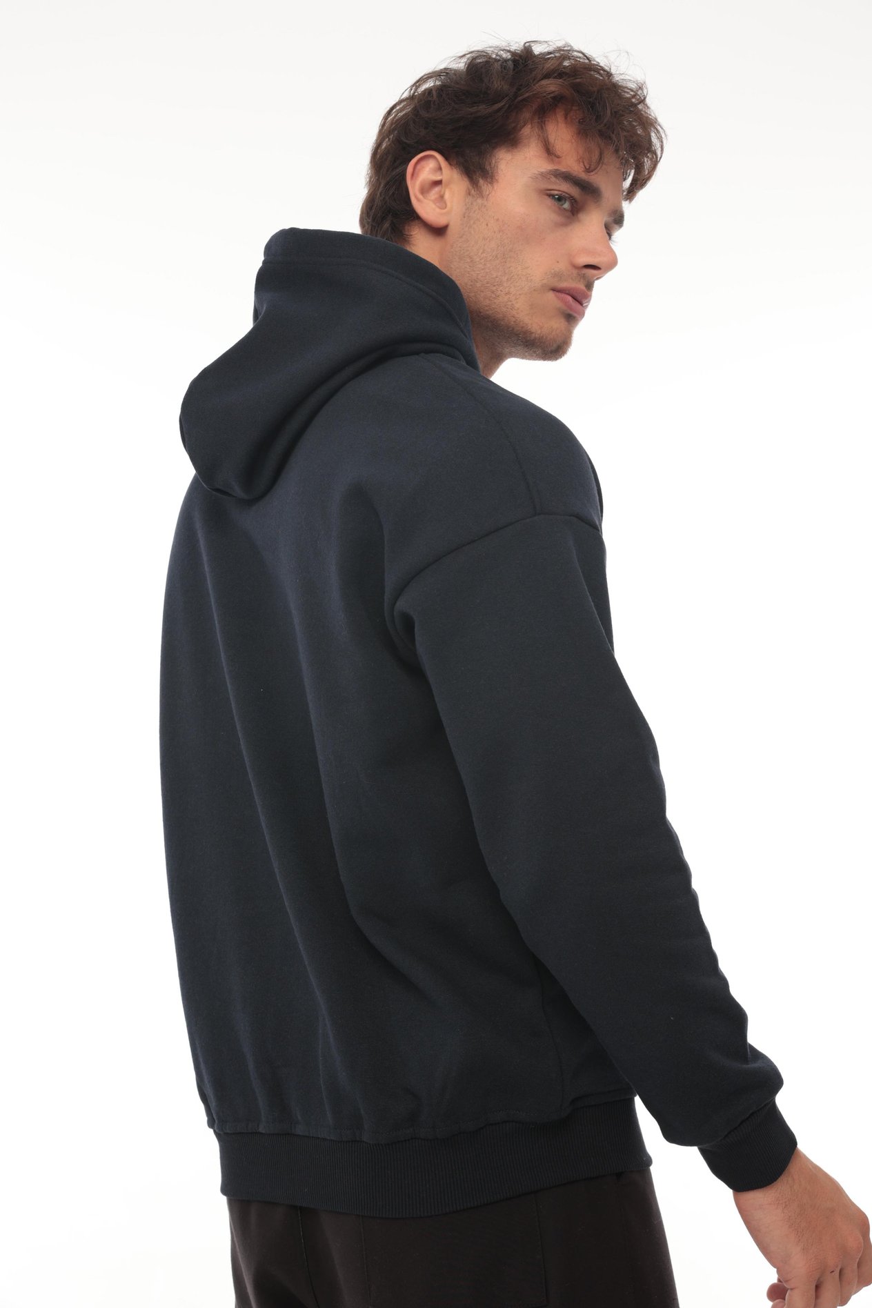 Miron Lacivert Üç İplik Head Chopper Nakışlı Oversize Kapşonlu Sweatshirt- 2319