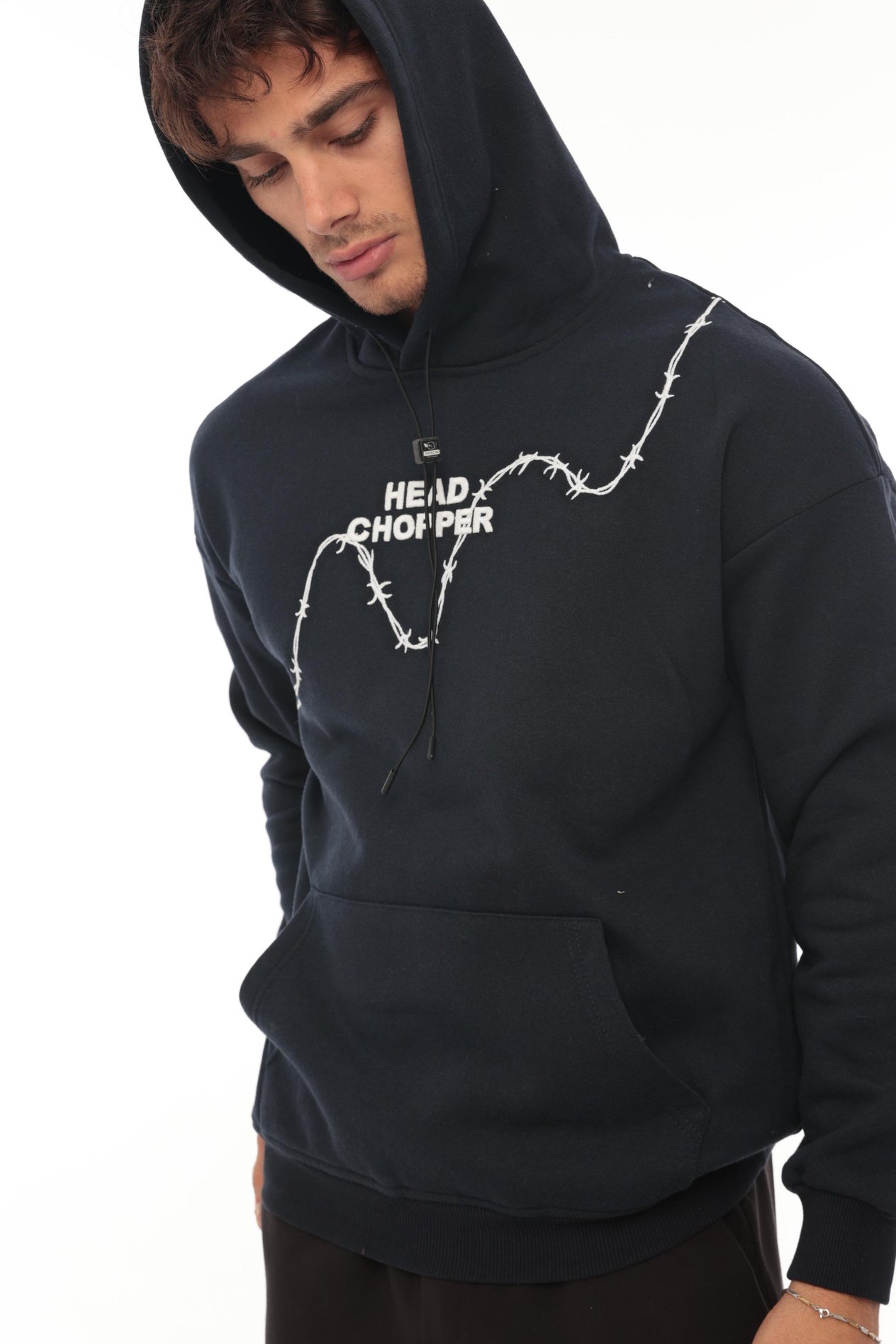 Miron Lacivert Üç İplik Head Chopper Nakışlı Oversize Kapşonlu Sweatshirt- 2319