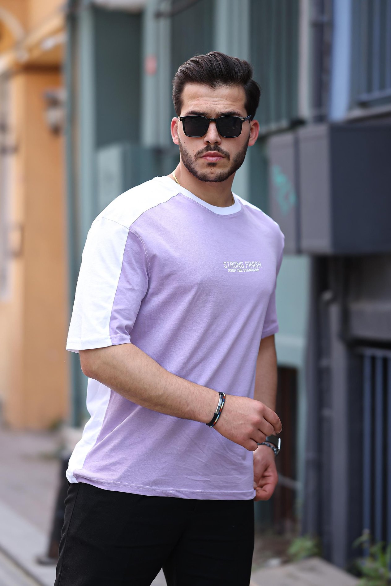 Miron Lila Beyaz Strong Finish Baskılı Oversize Kısa Kolu Tişört- 2411