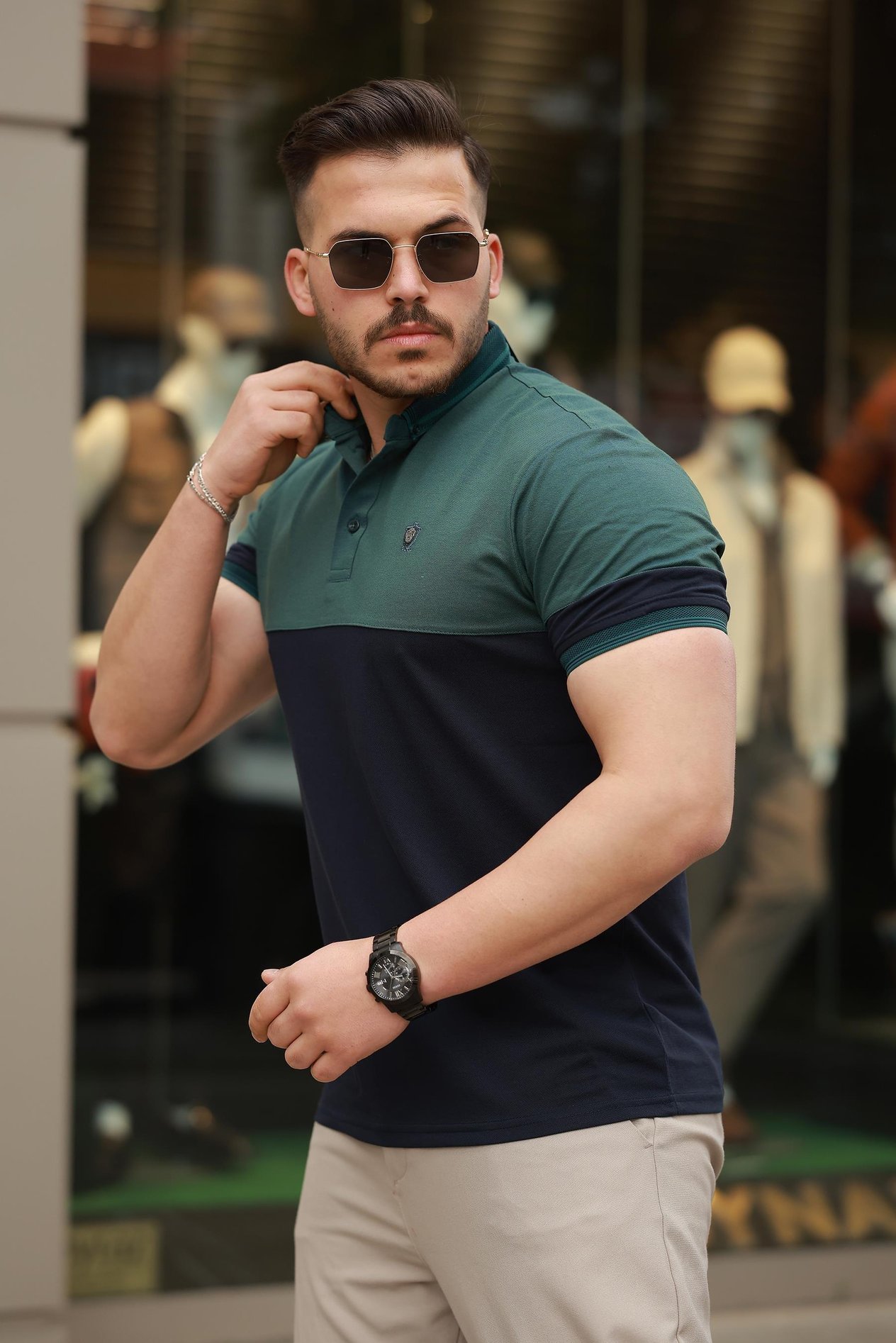 Miron Nefti Bej Haki Ston Parçalı Üçlü Paket  Polo Yaka Kısa Kollu Tişört- 2521