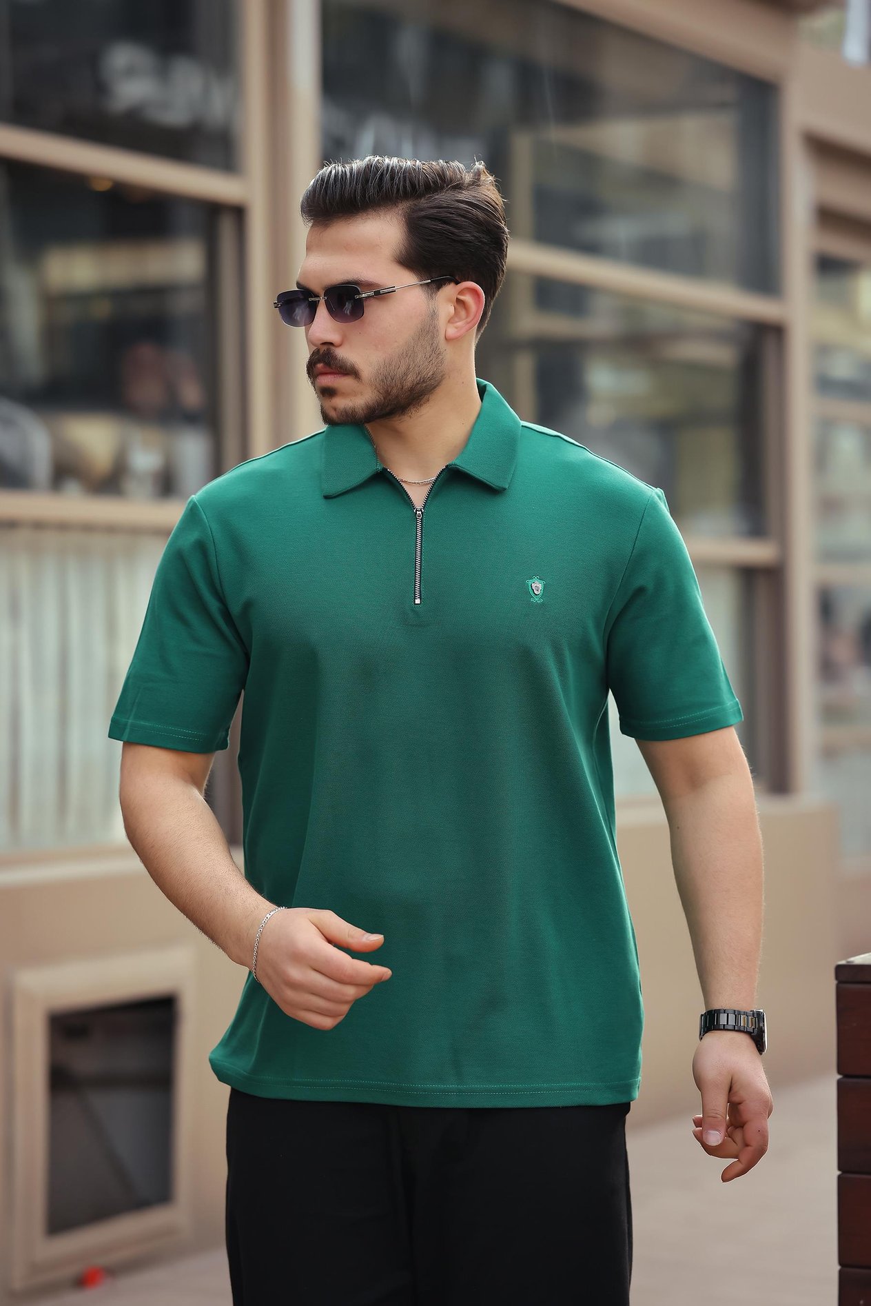 Miron Nefti Beyaz Siyah Basic Fermuar Detaylı Üçlü Paket Polo Yaka Kısa Kollu Tişört 2516