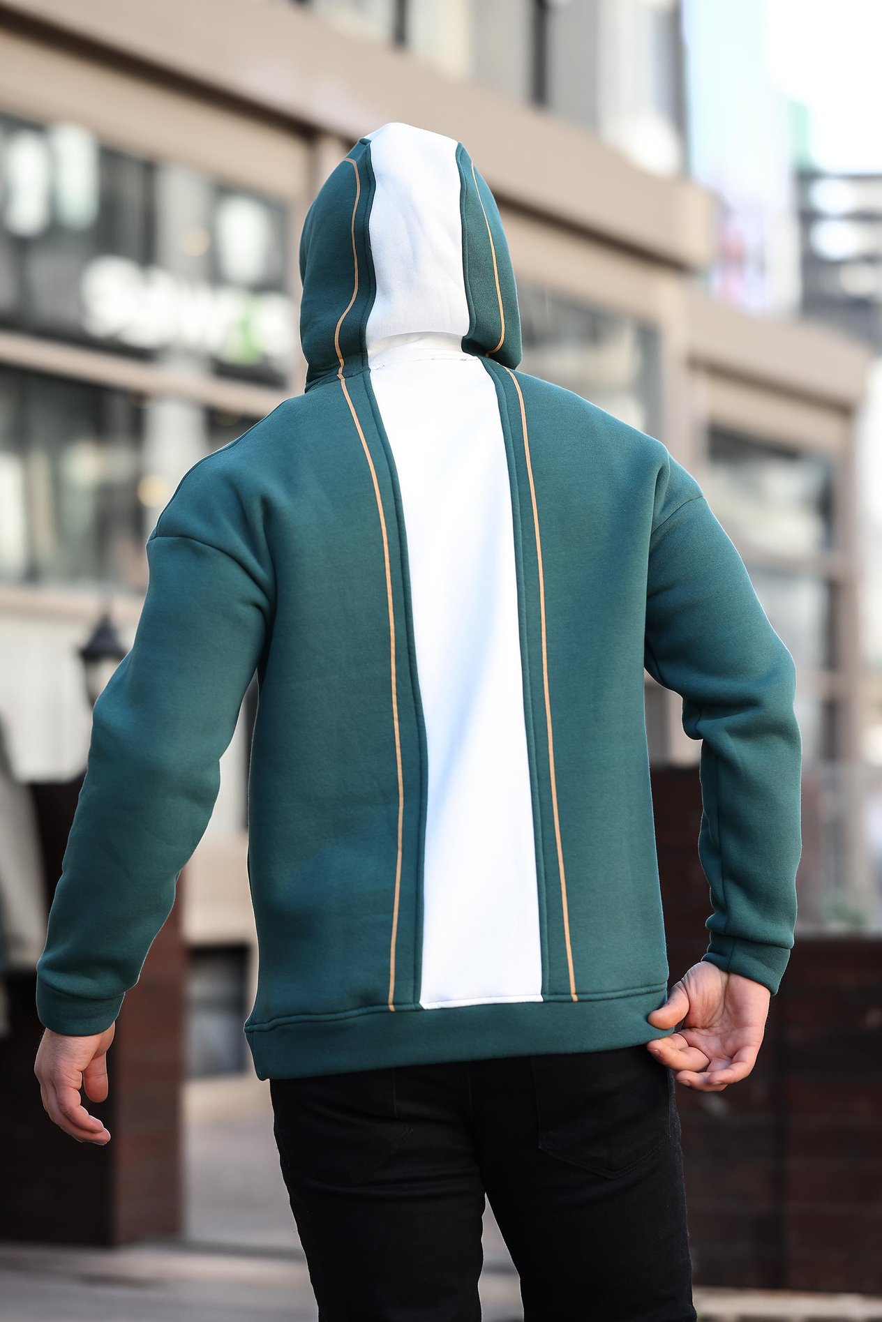 Miron Nefti Sırt Şeritli Kapüşonlu Üç İplik Oversize Sweatshirt-2437 