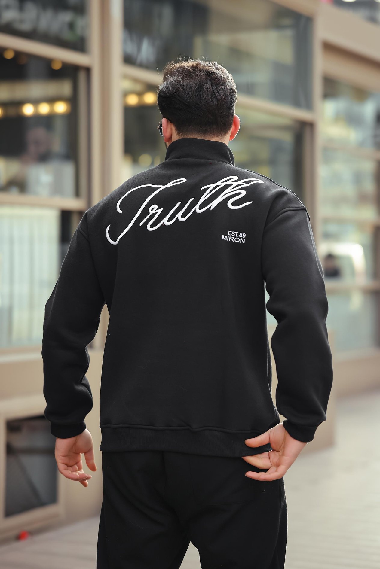 Miron Siyah Baskı ve Fermuar Detaylı Oversize Sweatshirt 2461