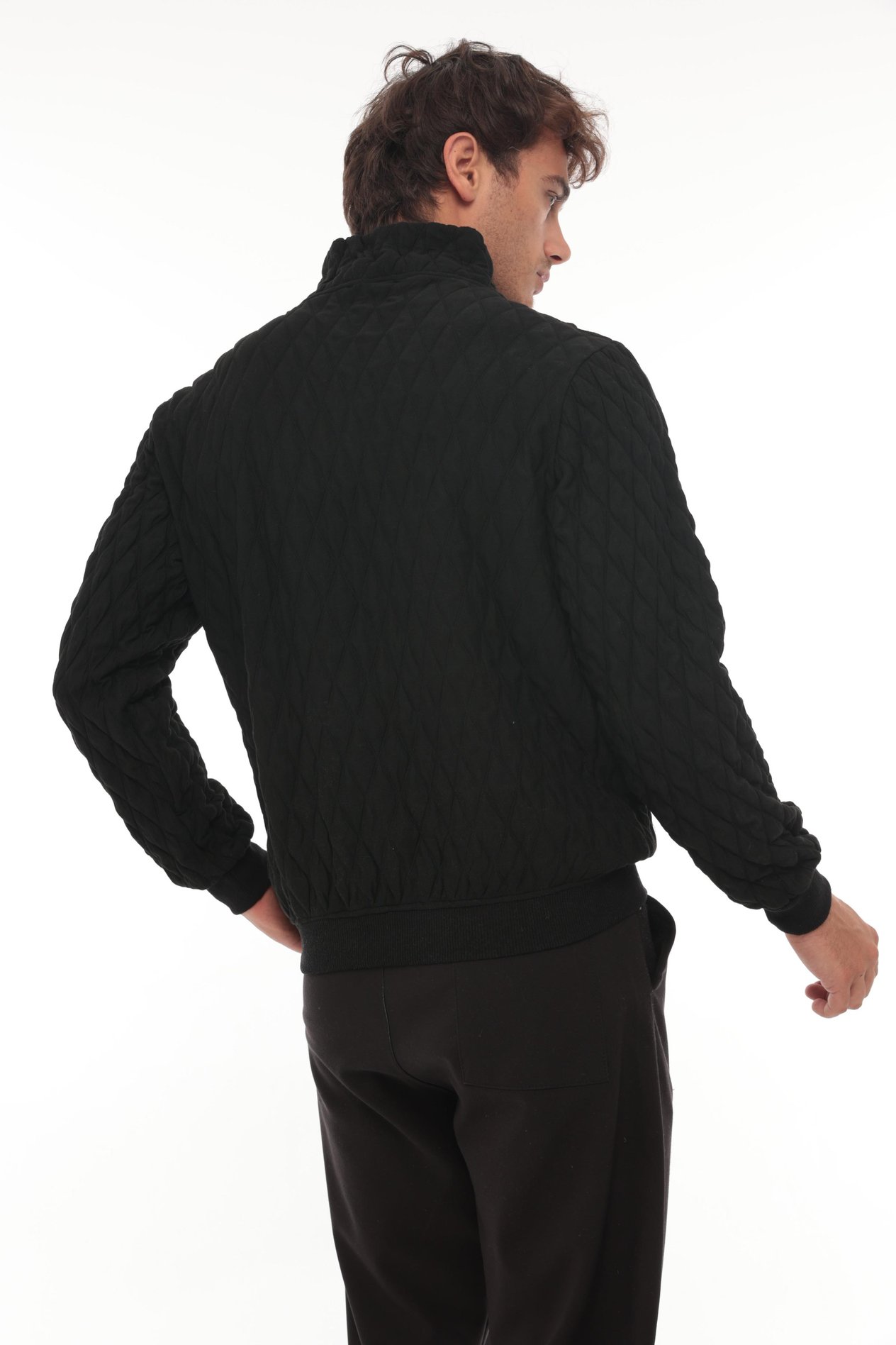 Miron Siyah Kapitone Detaylı Yarım Fermuarlı Regular Fit Sweatshirt