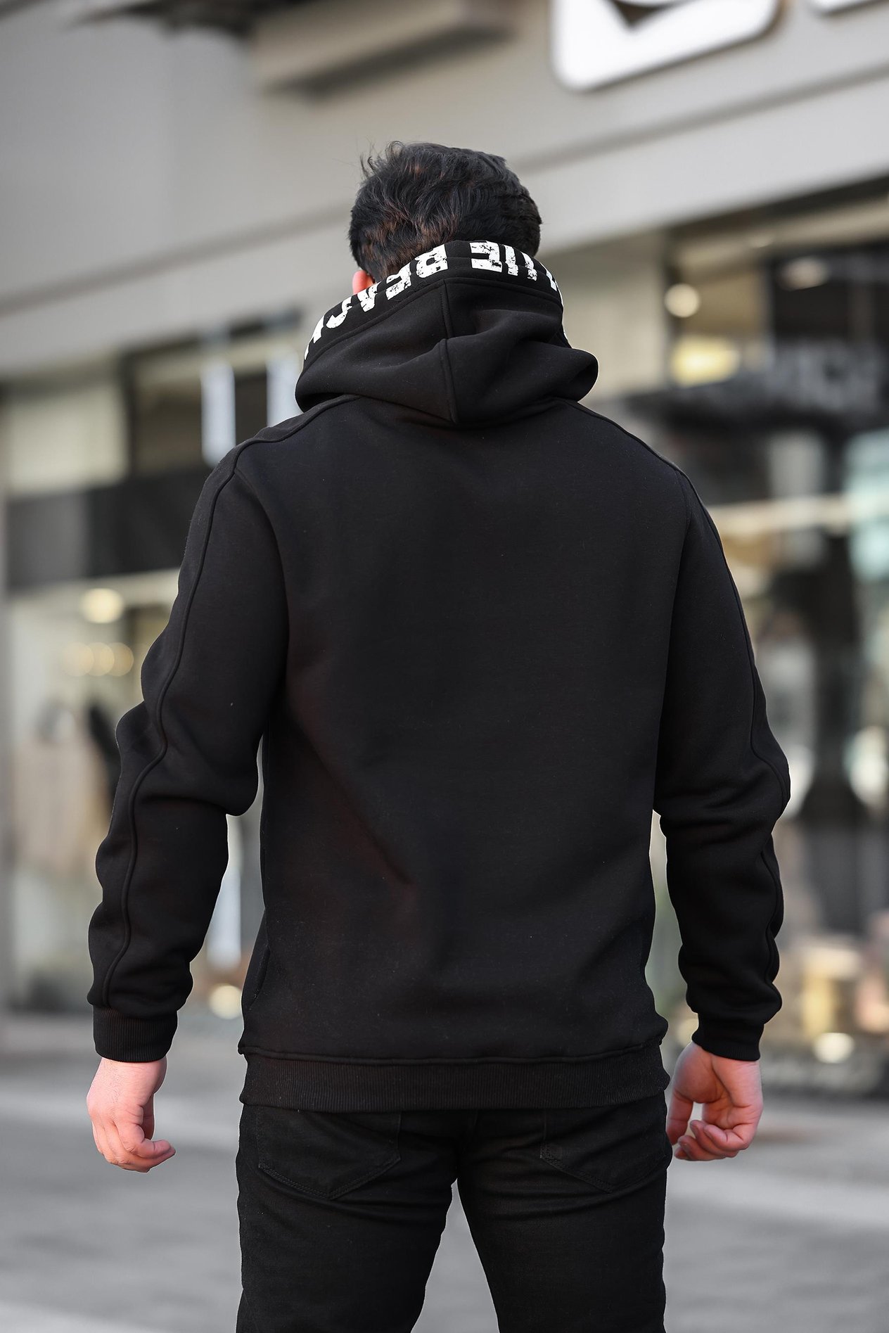 Miron Siyah Kapüşon Baskılı Üç İplik Oversize Sweatshirt- 2440