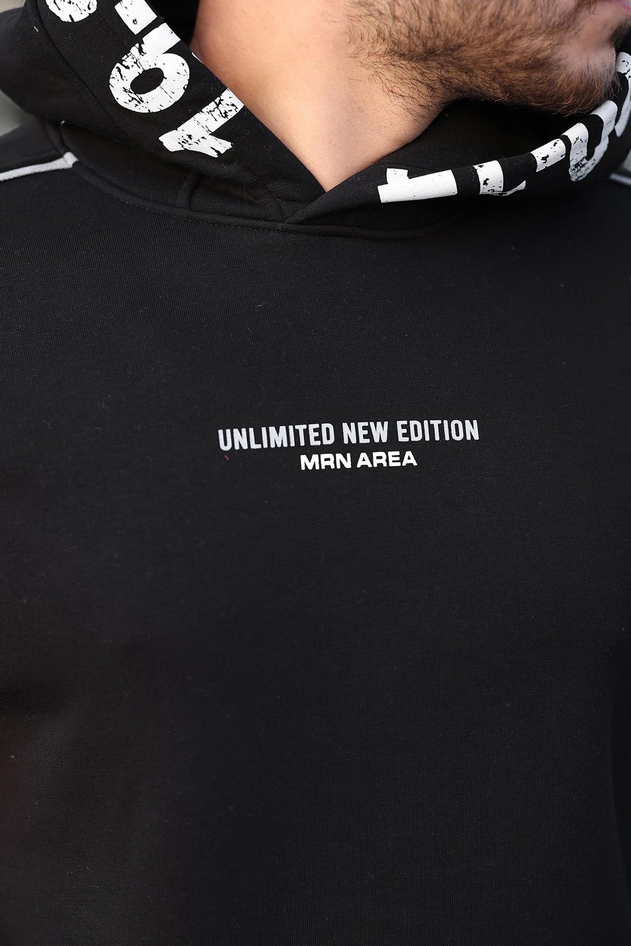 Miron Siyah Kapüşon Baskılı Üç İplik Oversize Sweatshirt- 2440