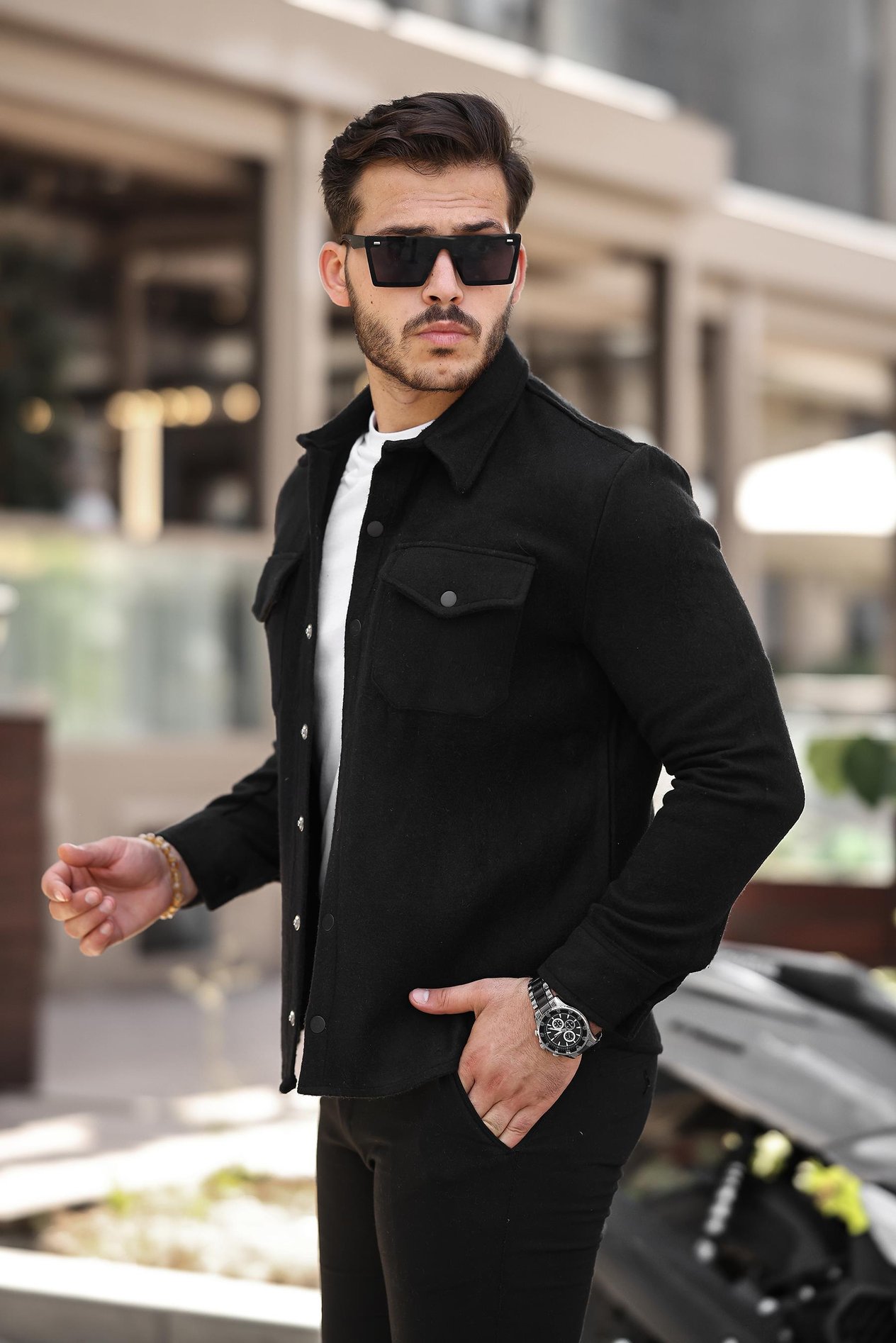 Miron Siyah Kaşe Kumaş Gömlek Yaka Cepli Regular Fit Ceket- 2312