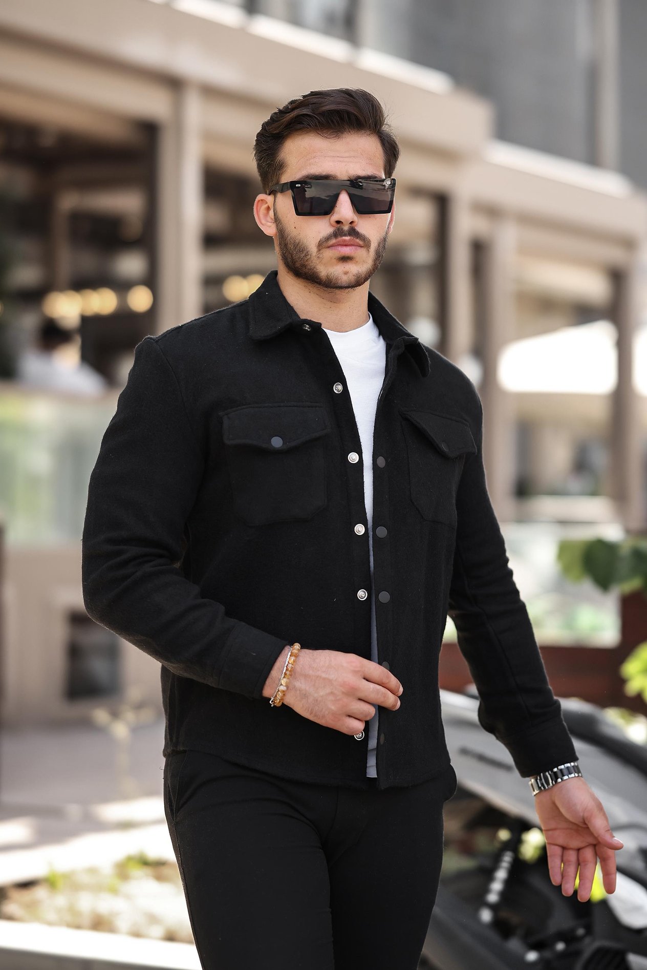 Miron Siyah Kaşe Kumaş Gömlek Yaka Cepli Regular Fit Ceket- 2312