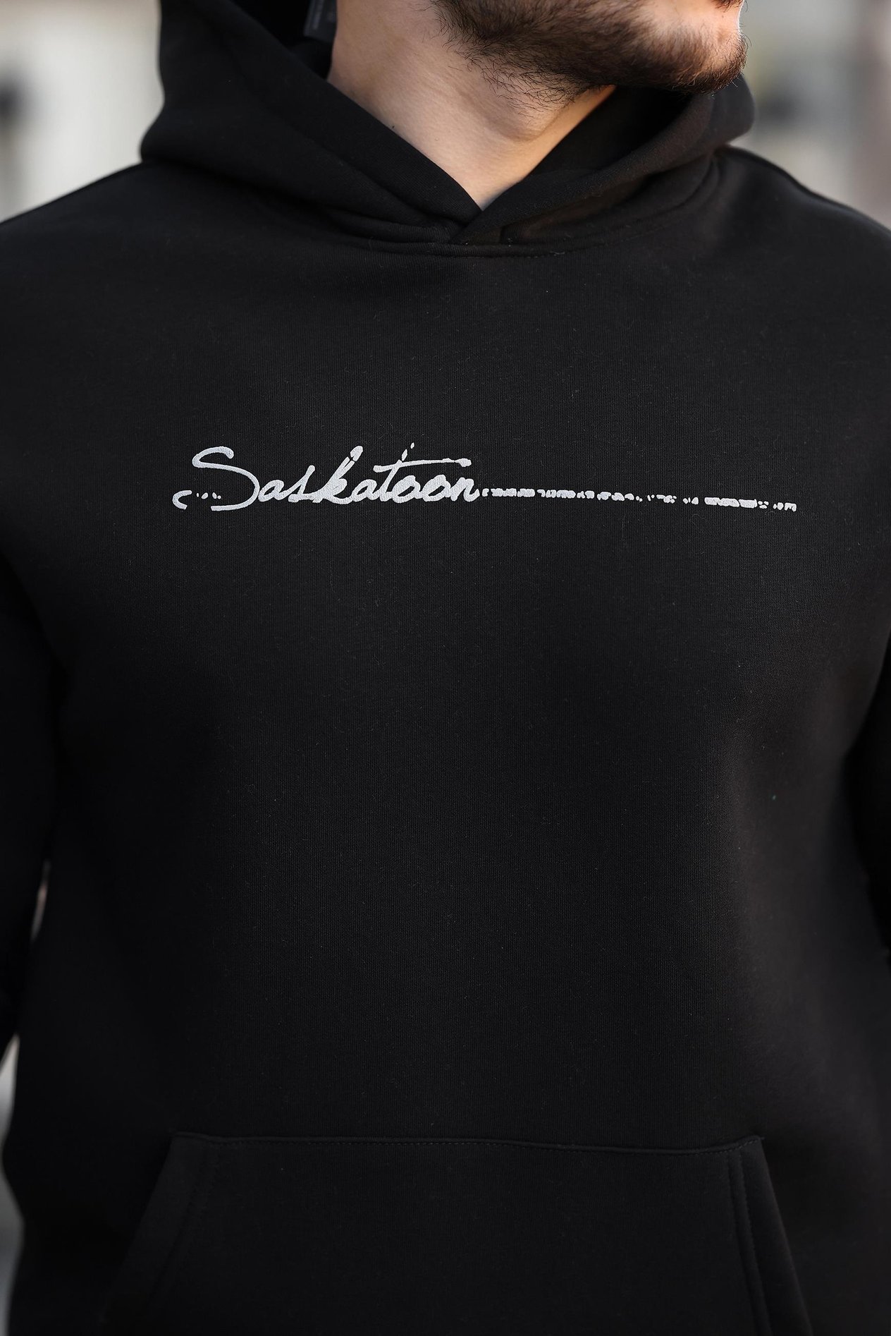 Miron Siyah Sırt Şeritli Kapüşonlu Üç İplik Oversize Sweatshirt-2437 
