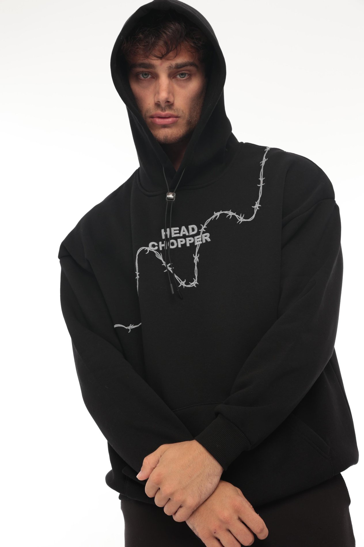 Miron Siyah Üç İplik Head Chopper Nakışlı Oversize Kapşonlu Sweatshirt- 2319