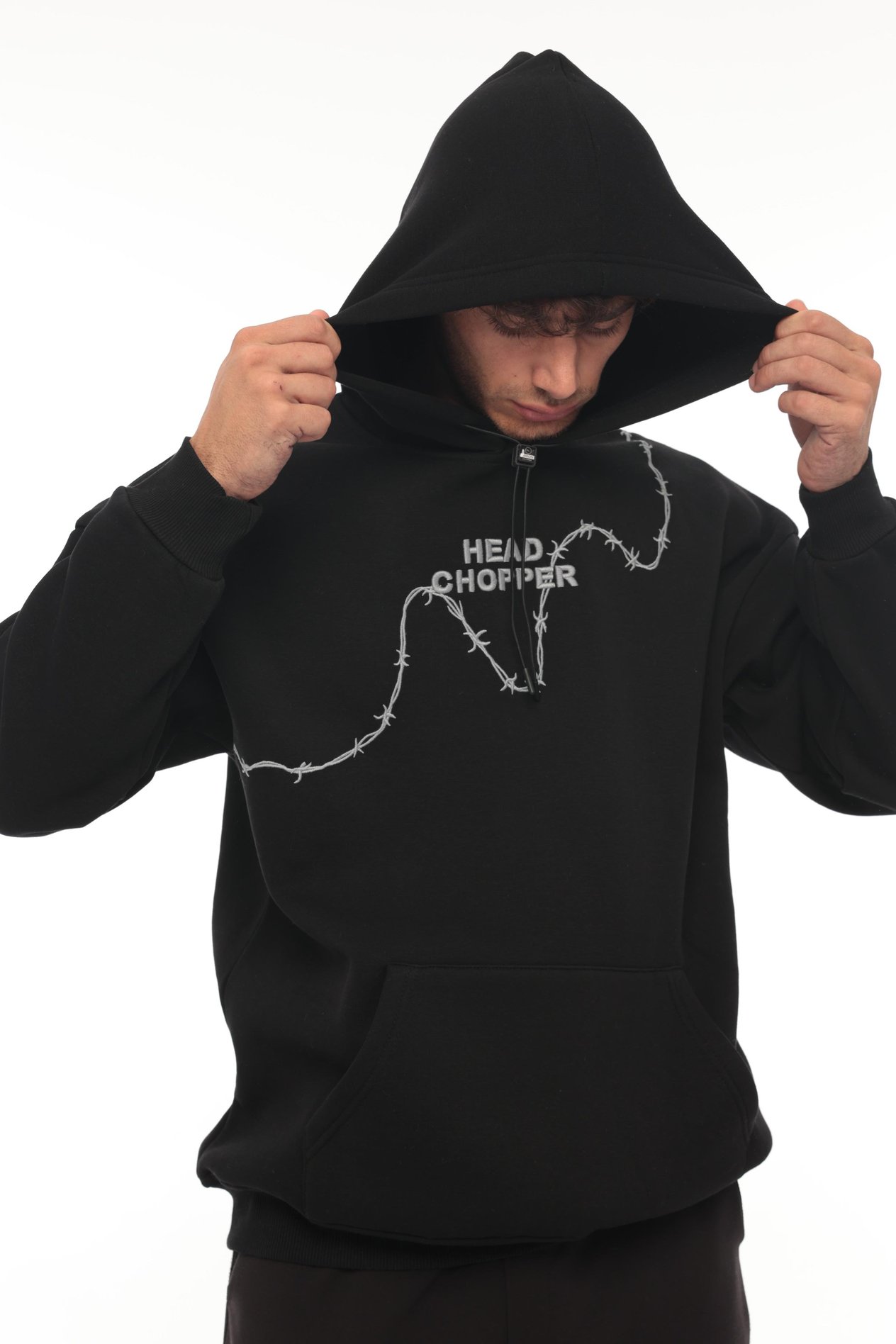 Miron Siyah Üç İplik Head Chopper Nakışlı Oversize Kapşonlu Sweatshirt- 2319