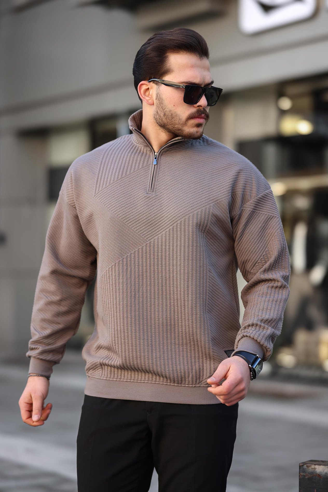 Miron Vizon Jakarlı Kapitone Fermuarlı Regular Fit Sweatshirt- 2439