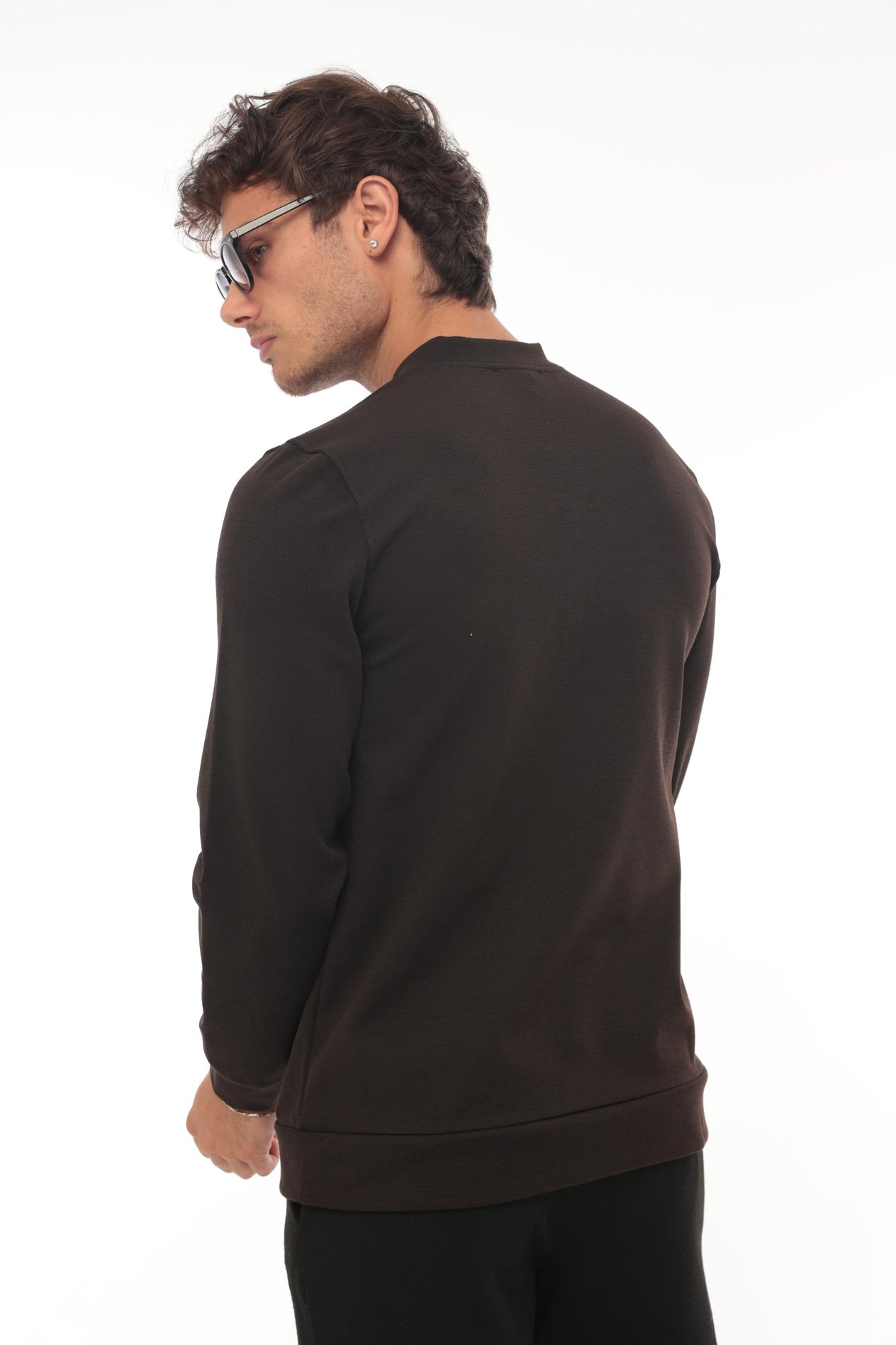 Yarım Fermuarlı Kolej Yaka Sweatshirt Regular Fit-Koyu Kahverengi- 2317