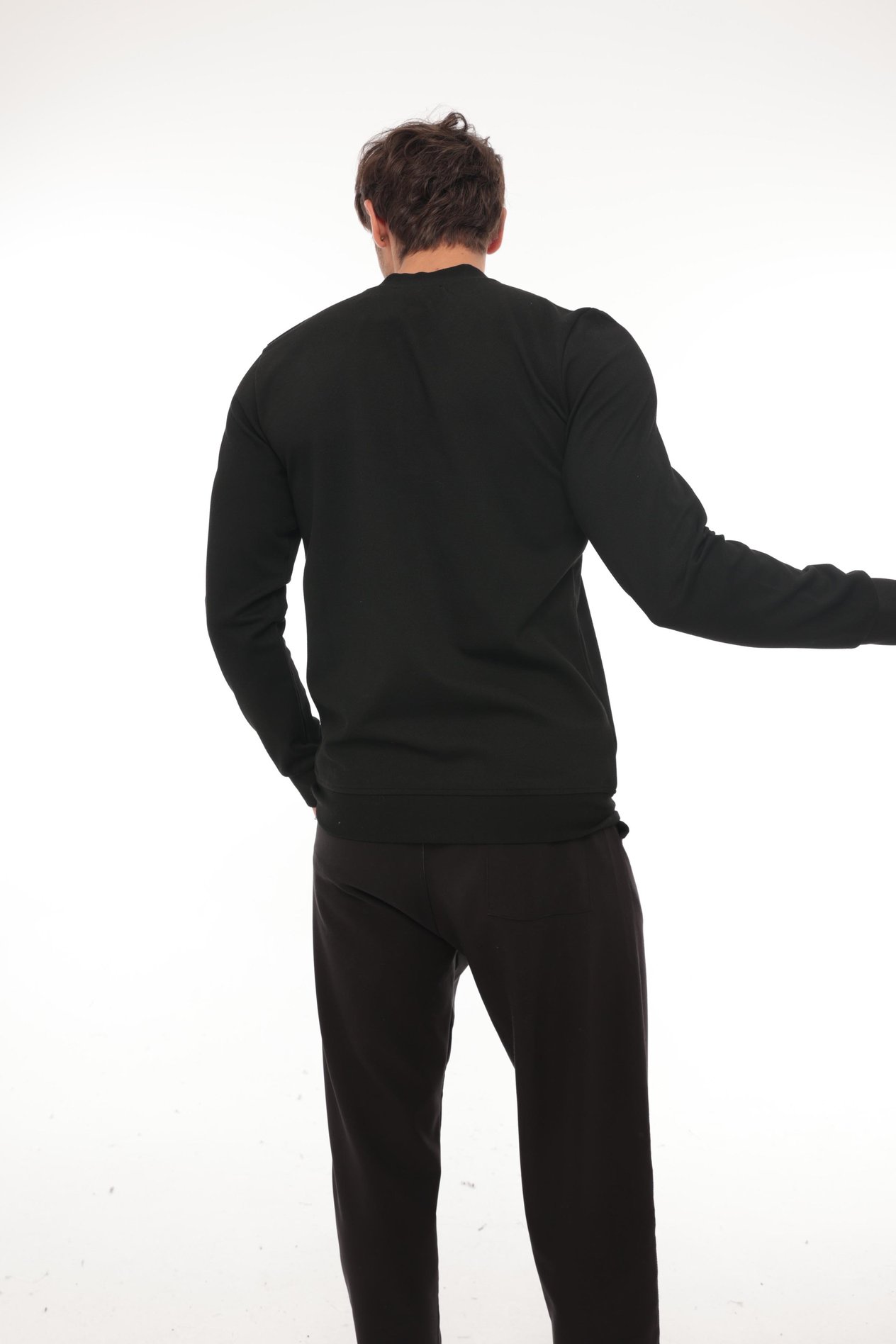 Yarım Fermuarlı Kolej Yaka Sweatshirt Regular Fit-Siyah- 2317