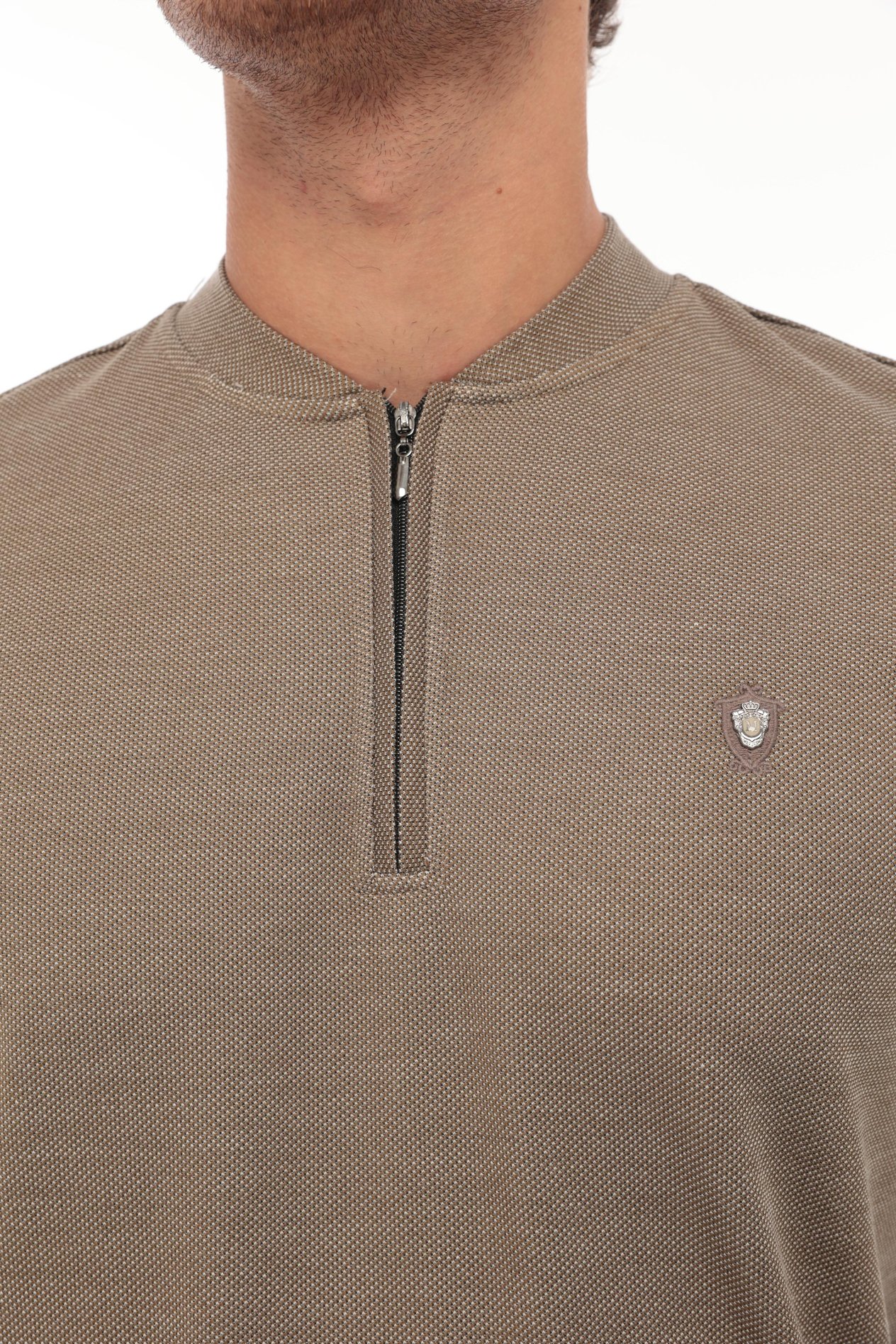 Yarım Fermuarlı Kolej Yaka Sweatshirt Regular Fit-Kahverengi- 2317