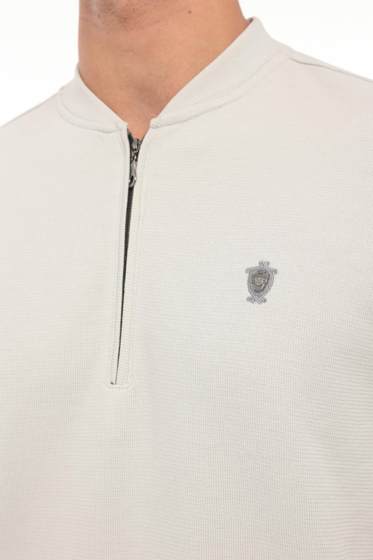 Yarım Fermuarlı Kolej Yaka Sweatshirt Regular Fit-Açık Gri-2317