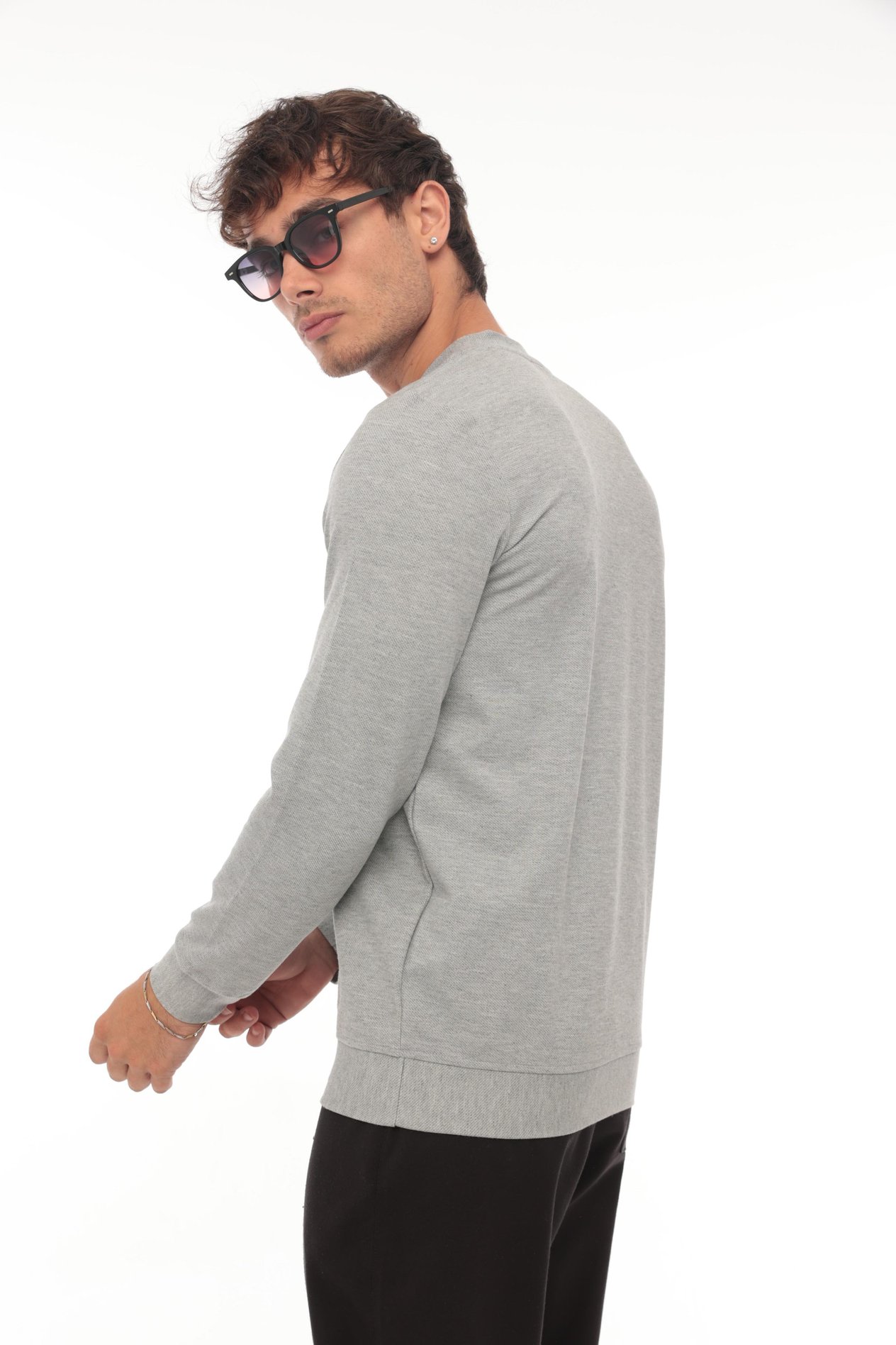 Yarım Fermuarlı Kolej Yaka Sweatshirt Regular Fit-Gri- 2317