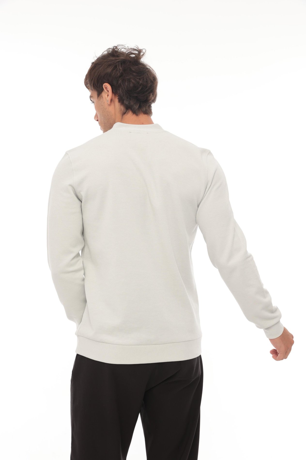 Yarım Fermuarlı Kolej Yaka Sweatshirt Regular Fit-Açık Gri-2317