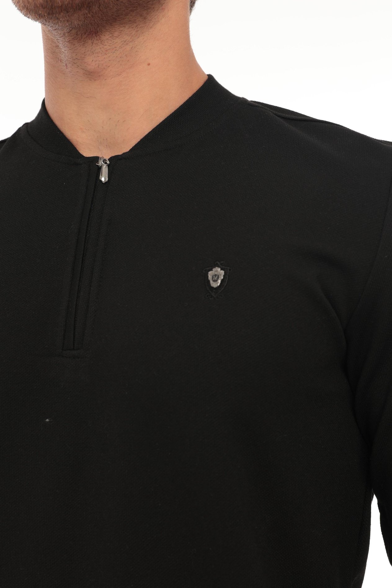 Yarım Fermuarlı Kolej Yaka Sweatshirt Regular Fit-Siyah- 2317