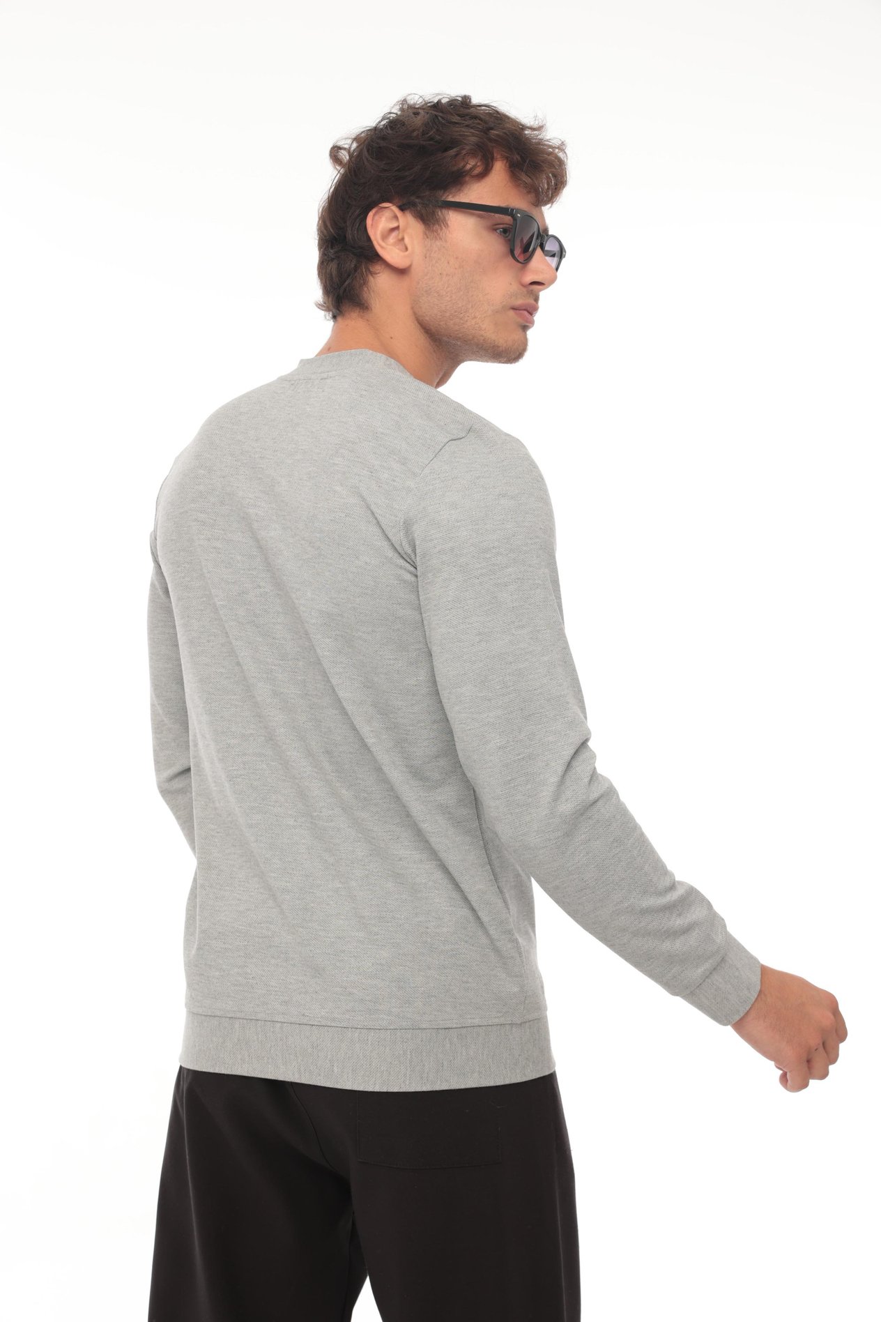 Yarım Fermuarlı Kolej Yaka Sweatshirt Regular Fit-Gri- 2317