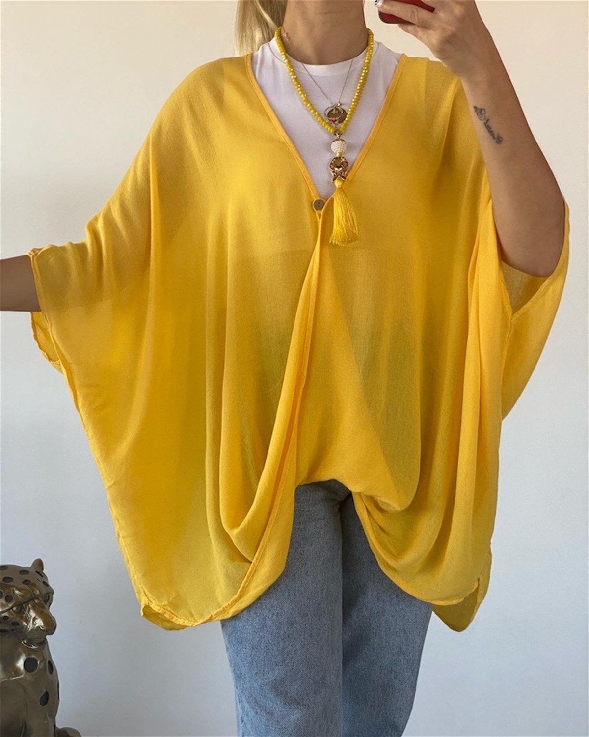 SARI SONSUZLUK BLUZ PAMUK VUAL KUMAŞ GENİŞ KALIP GÖĞÜS BASEN 190 CM