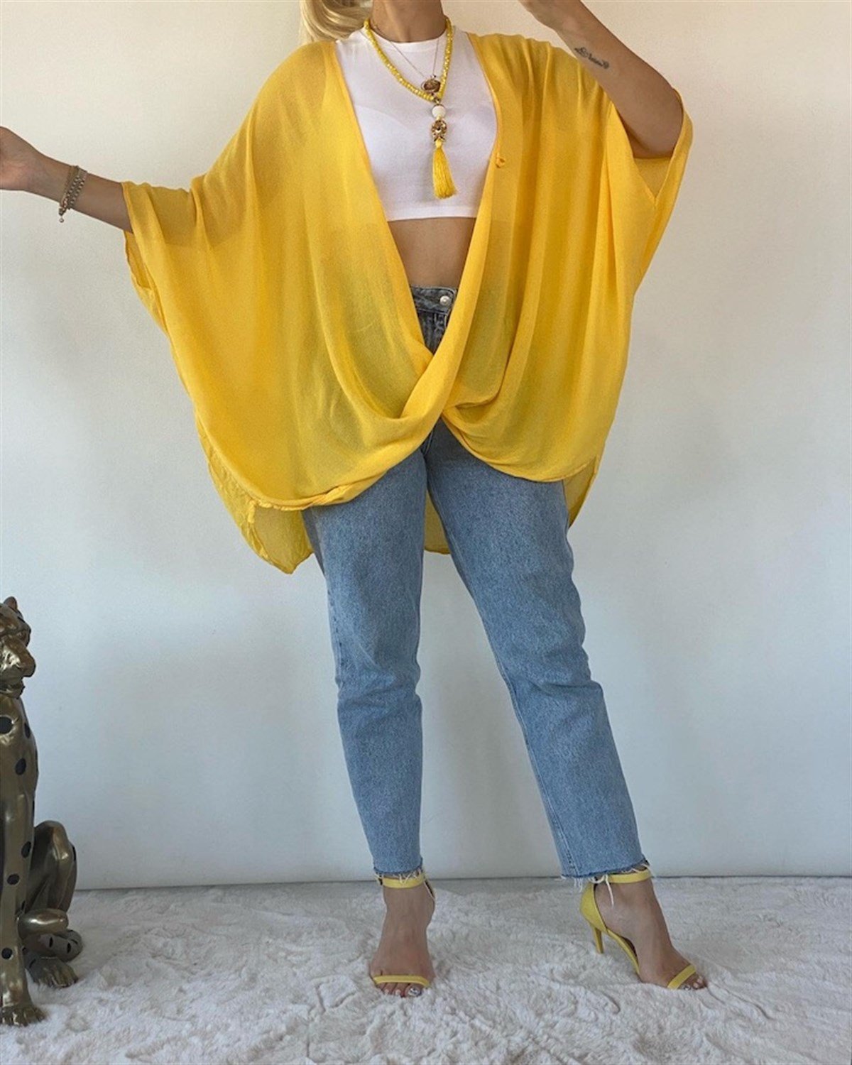 SARI SONSUZLUK BLUZ PAMUK VUAL KUMAŞ GENİŞ KALIP GÖĞÜS BASEN 190 CM