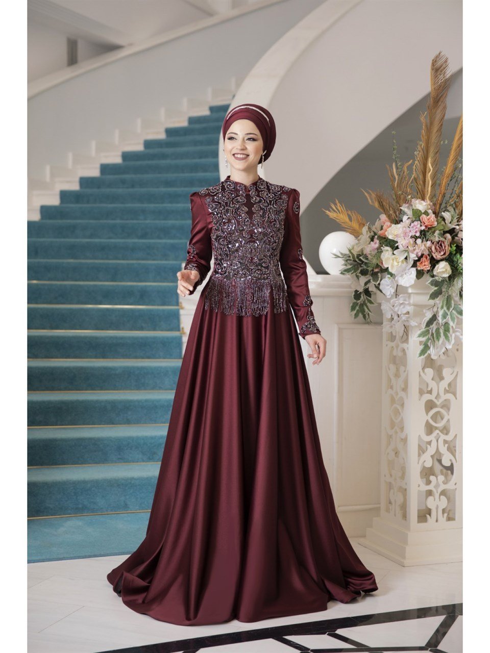 Eslem Tesettür Abiye Bordo