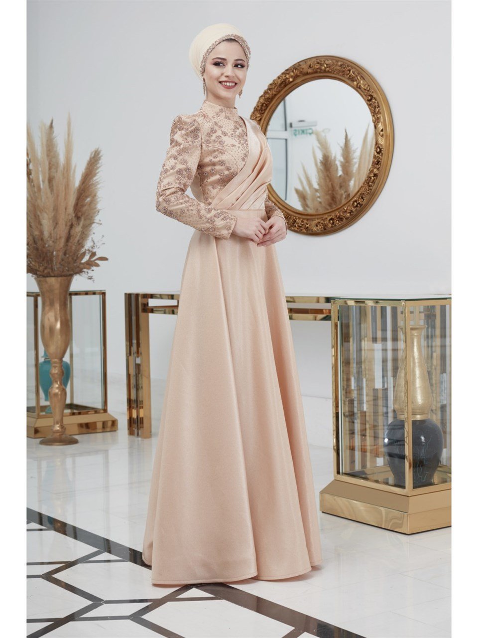 Nisa Hijab Evening Dress Gold