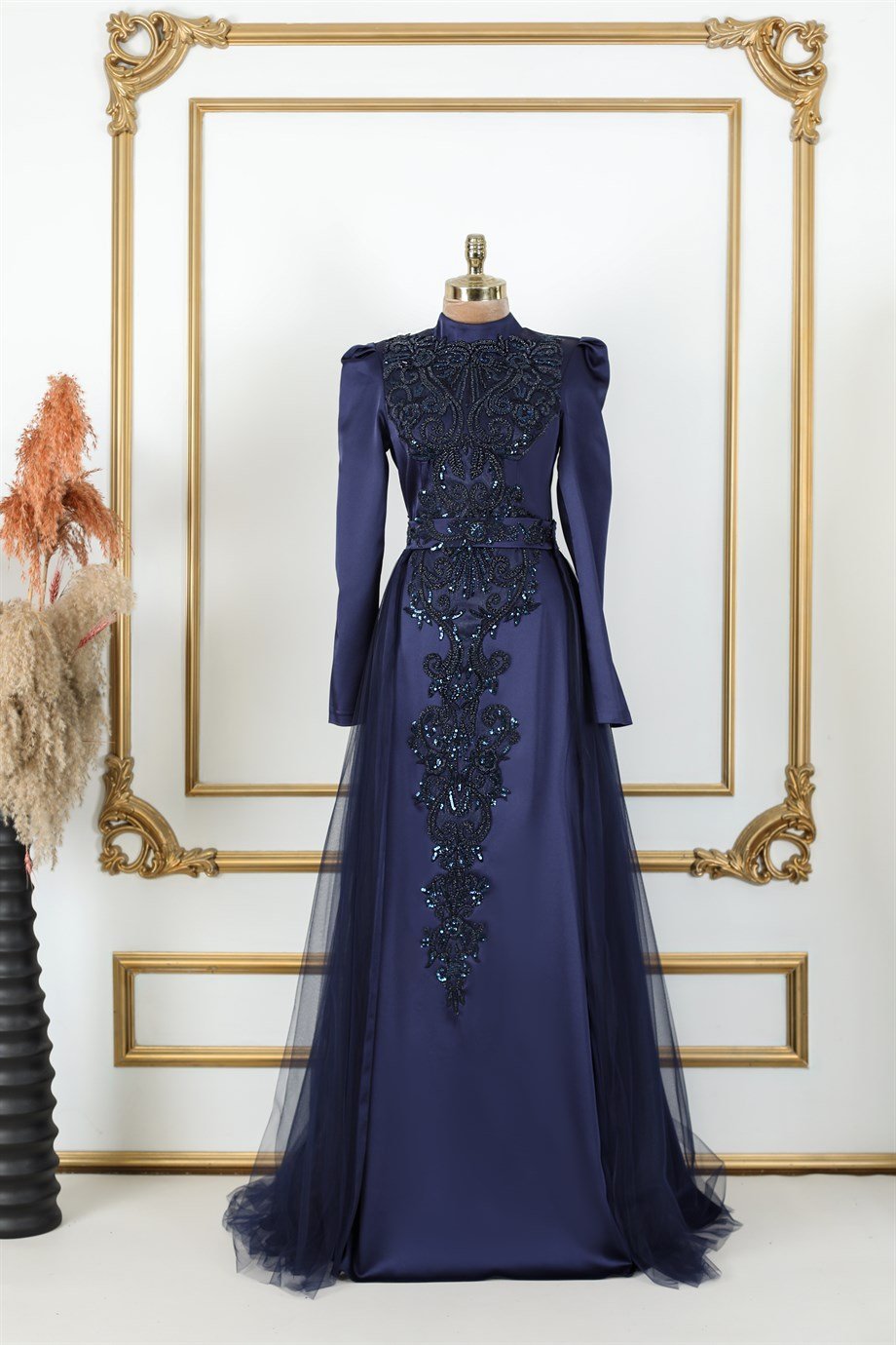 Cemre Hijab Evening Dresses Navy Blue 