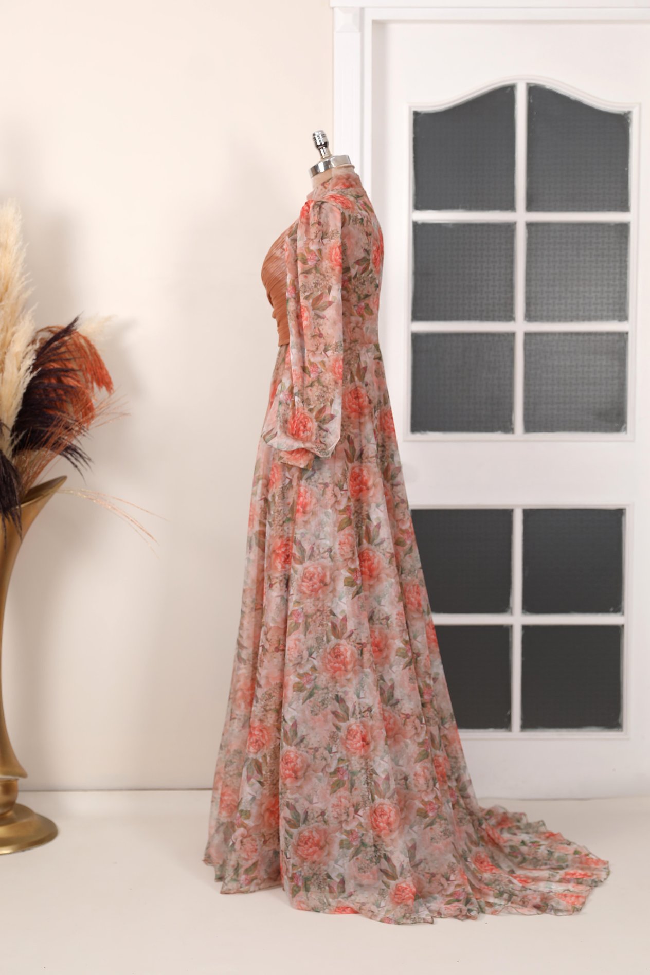 Çiçek Desenli Özel Tasarım Evening Dress