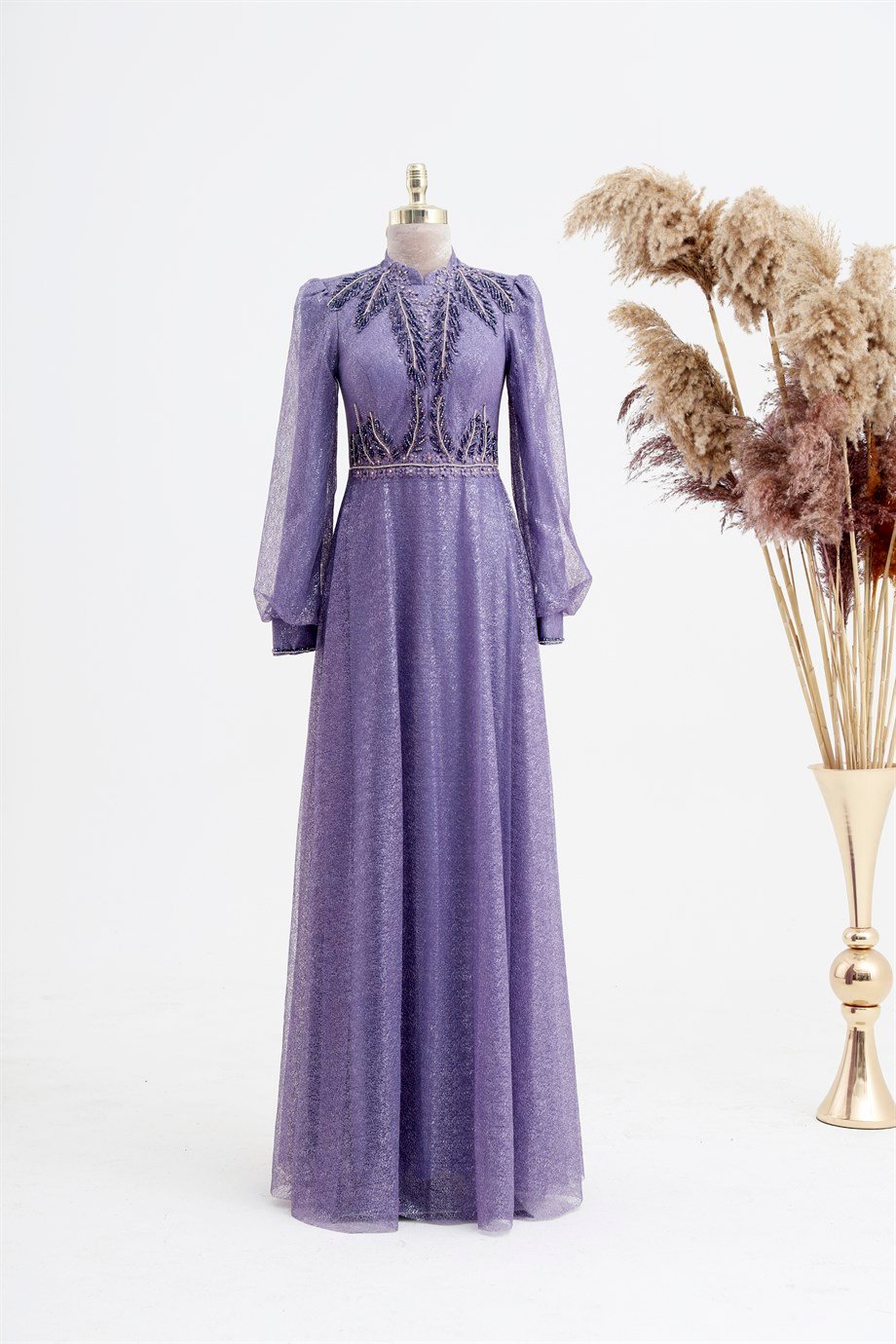 Stony Tül Hijab Evening Dresses Lilac