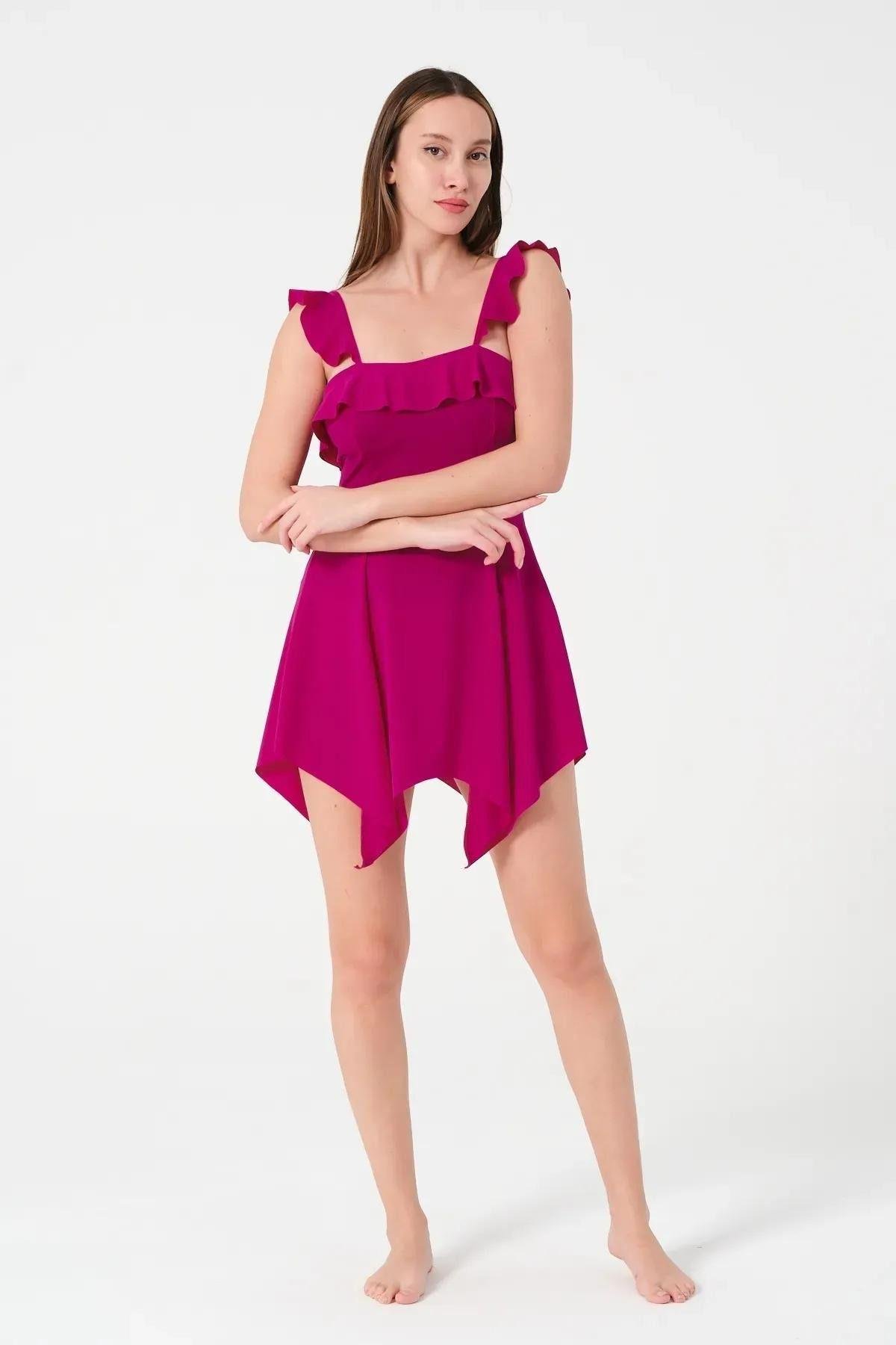 Askılı Fırfırlı Elbise Mayo  Deniz ve Havuz Mayo Hızlı Kuruyan Kumaş Swimwear
