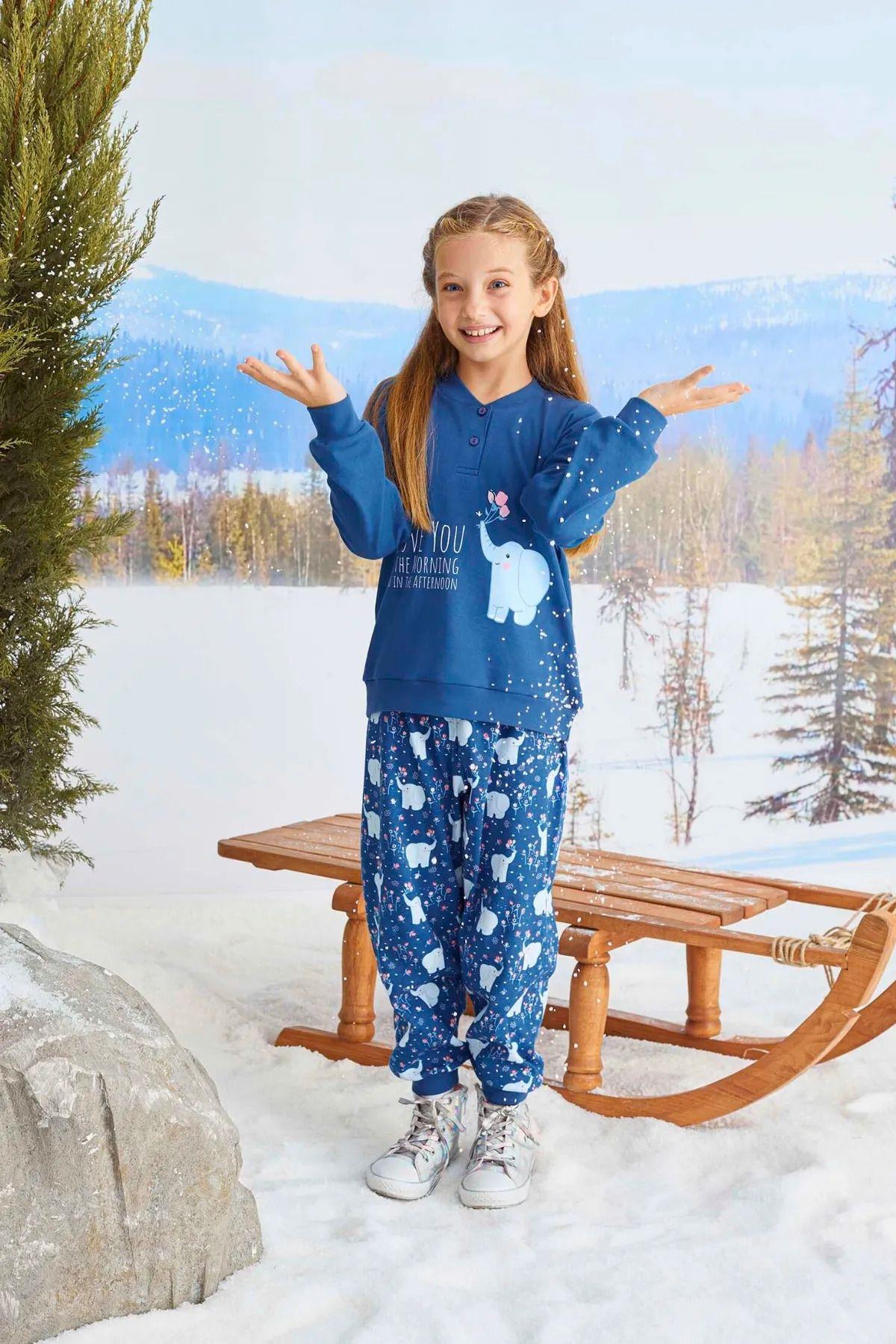 Kız Çocuk Pijama Takımı Pamuklu İnterlok Kumaş