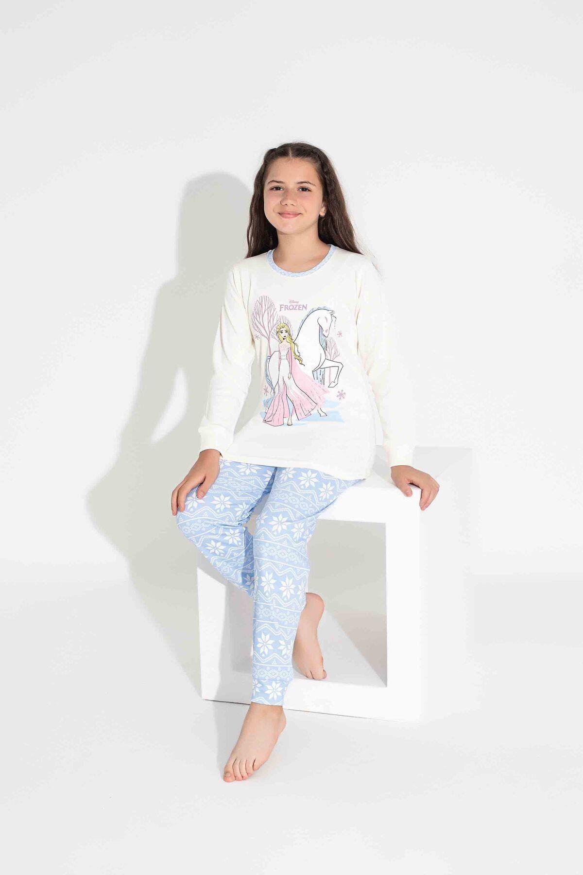 Tarık Kız Çocuk Frozen Desenli Uzun Kollu Interlok Pijama Takımı