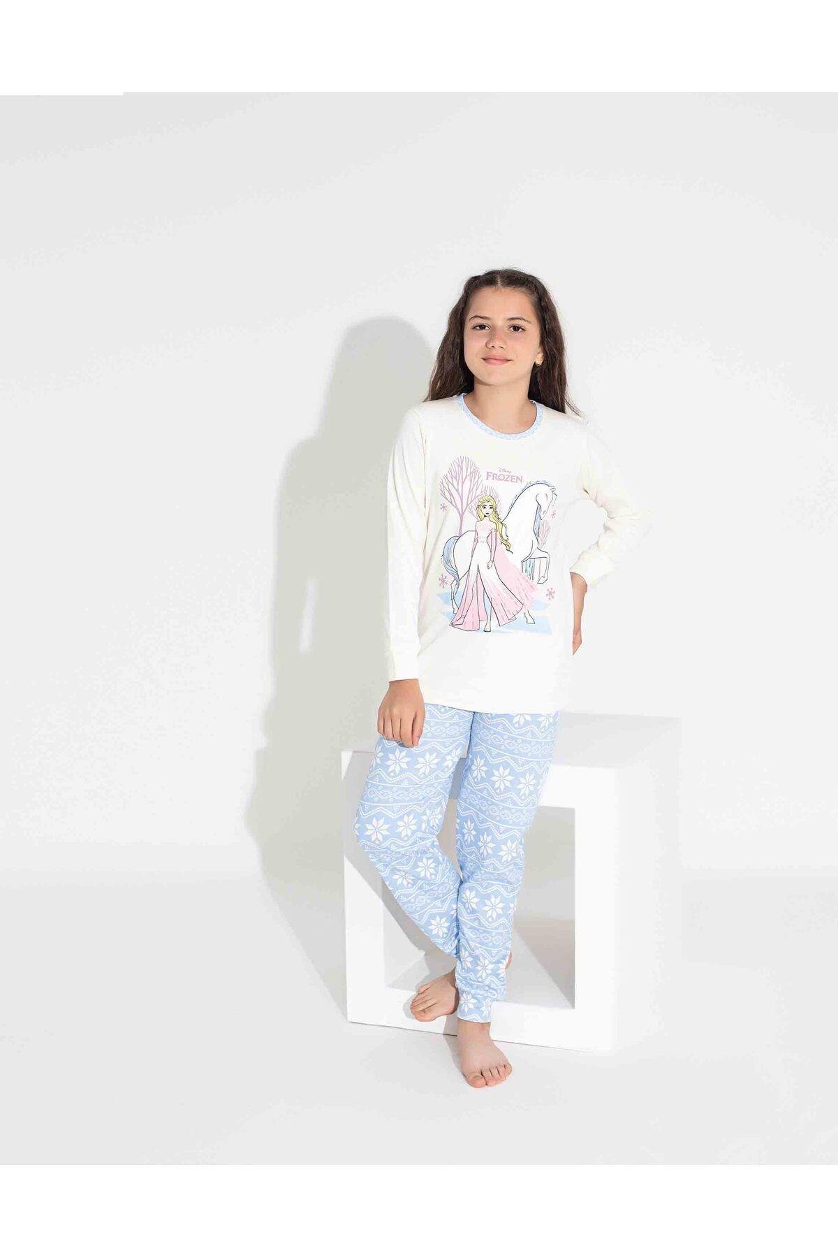 Tarık Kız Çocuk Frozen Desenli Uzun Kollu Interlok Pijama Takımı