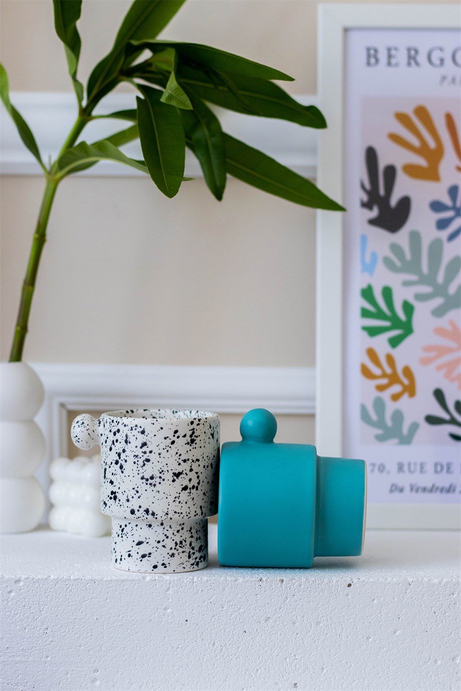 Beige & Stone Colorfull Coffe Collection Top Kulplu El Yapımı Benekli Seramik Kupa
